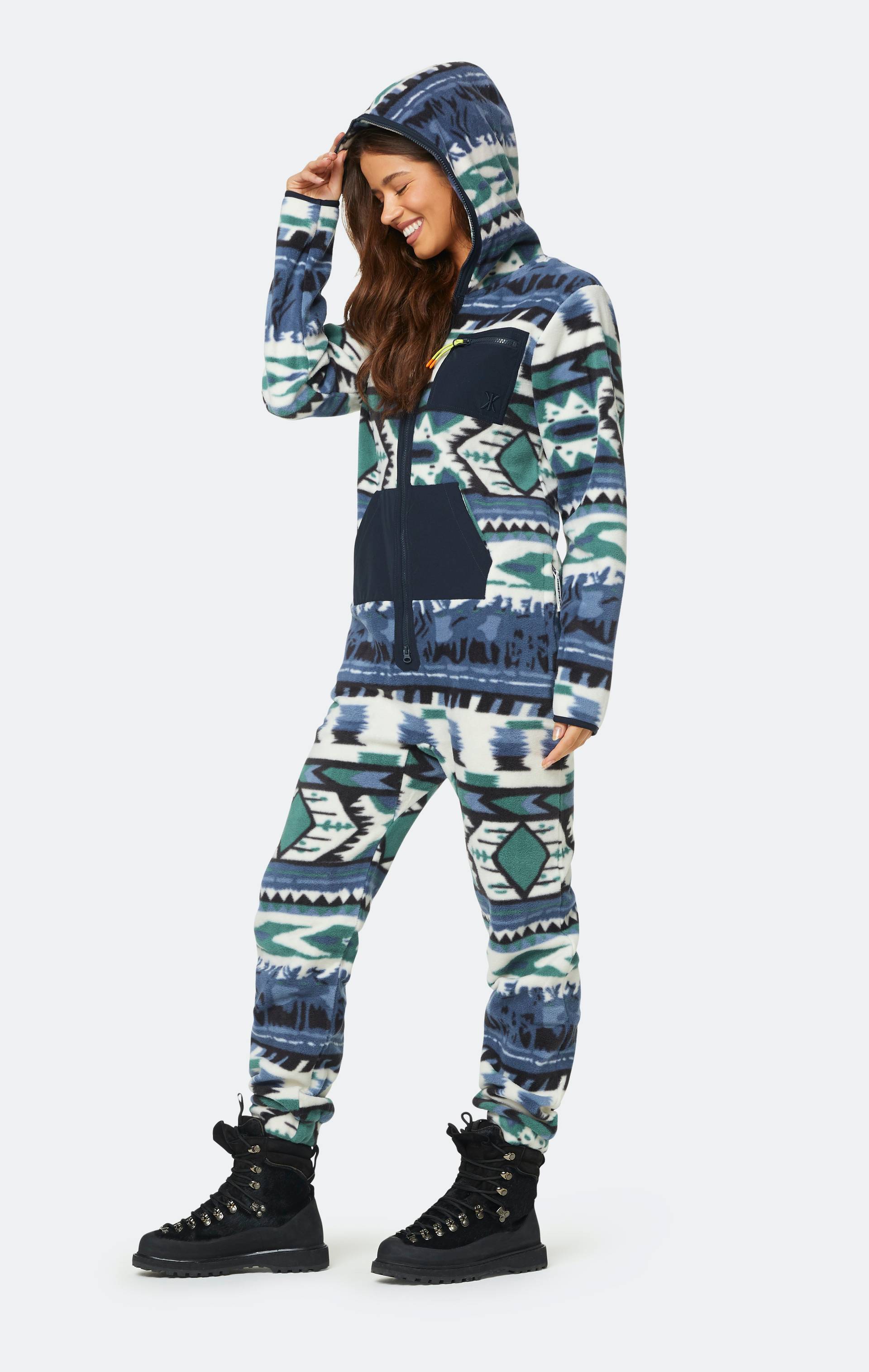 Onepiece Aztec Fleece Jumpsuit Blue Print - 10