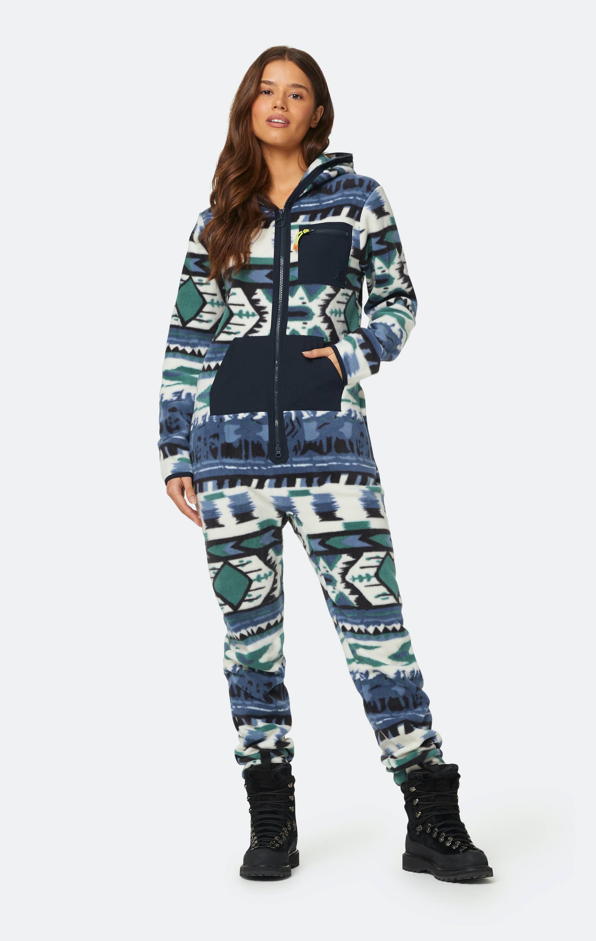 Onepiece Aztec Fleece Jumpsuit Blue Print - 8