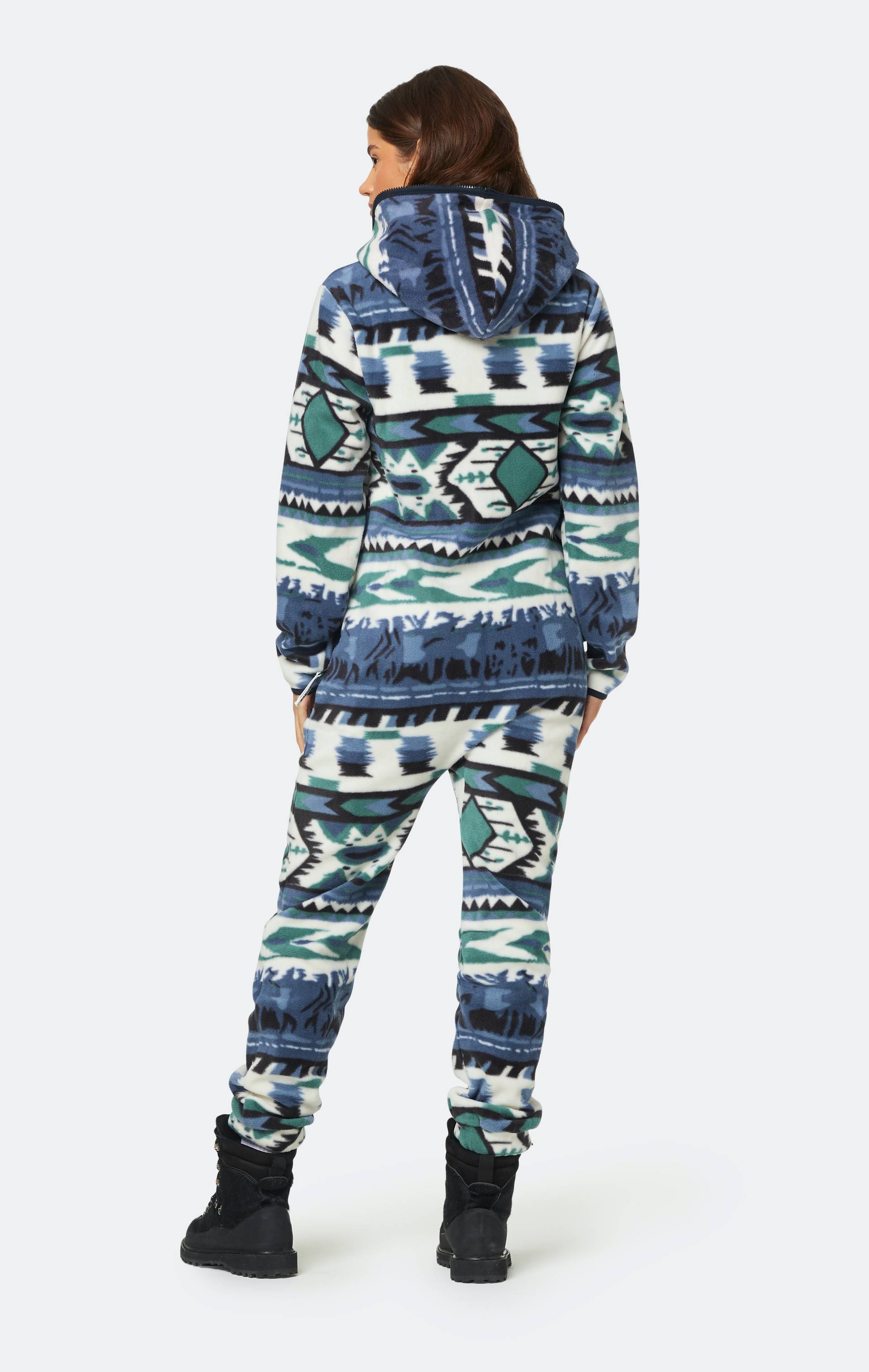 Onepiece Aztec Fleece Jumpsuit Blue Print - 9