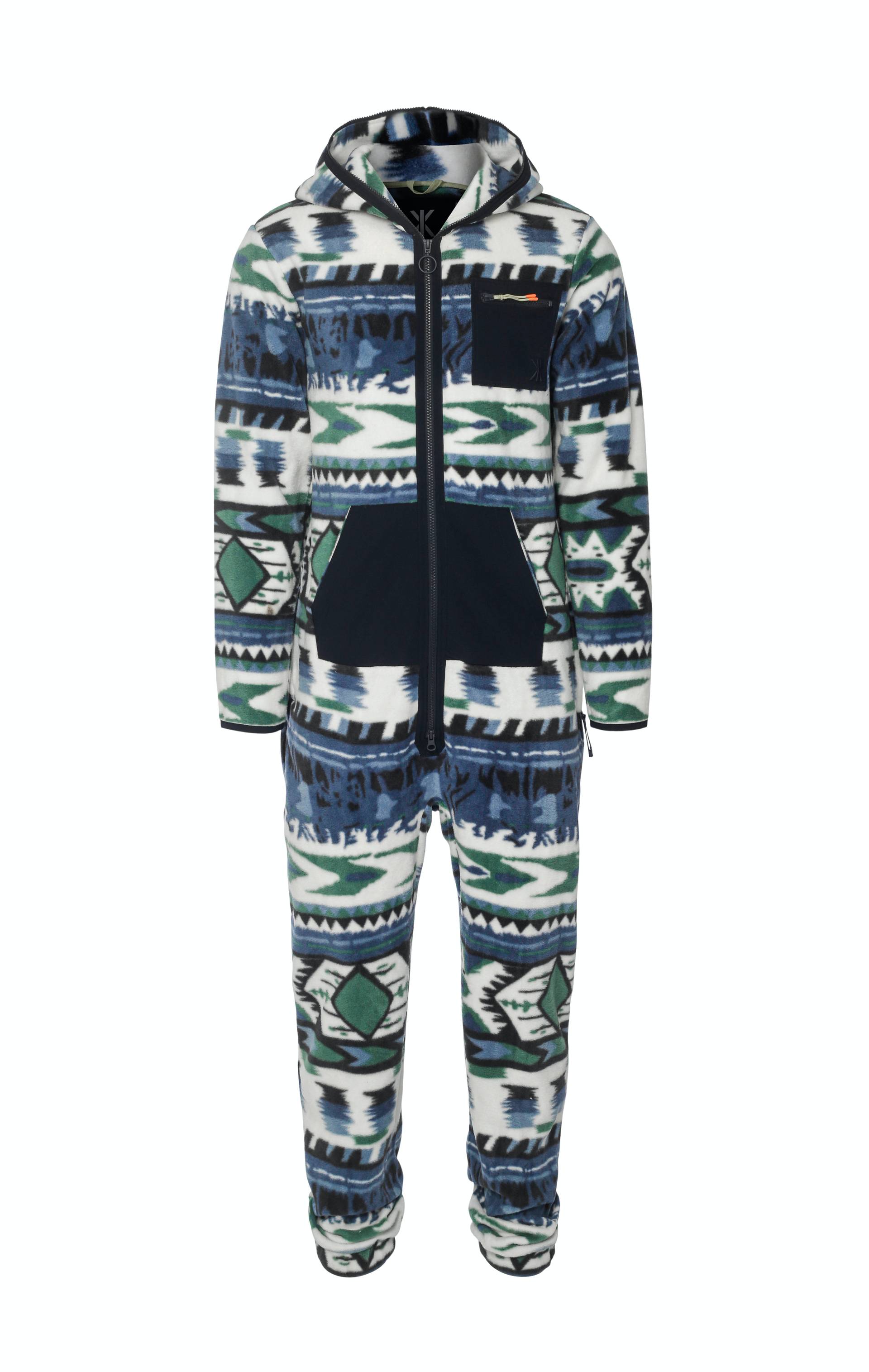 Onepiece Aztec Fleece Jumpsuit Blue Print - 1