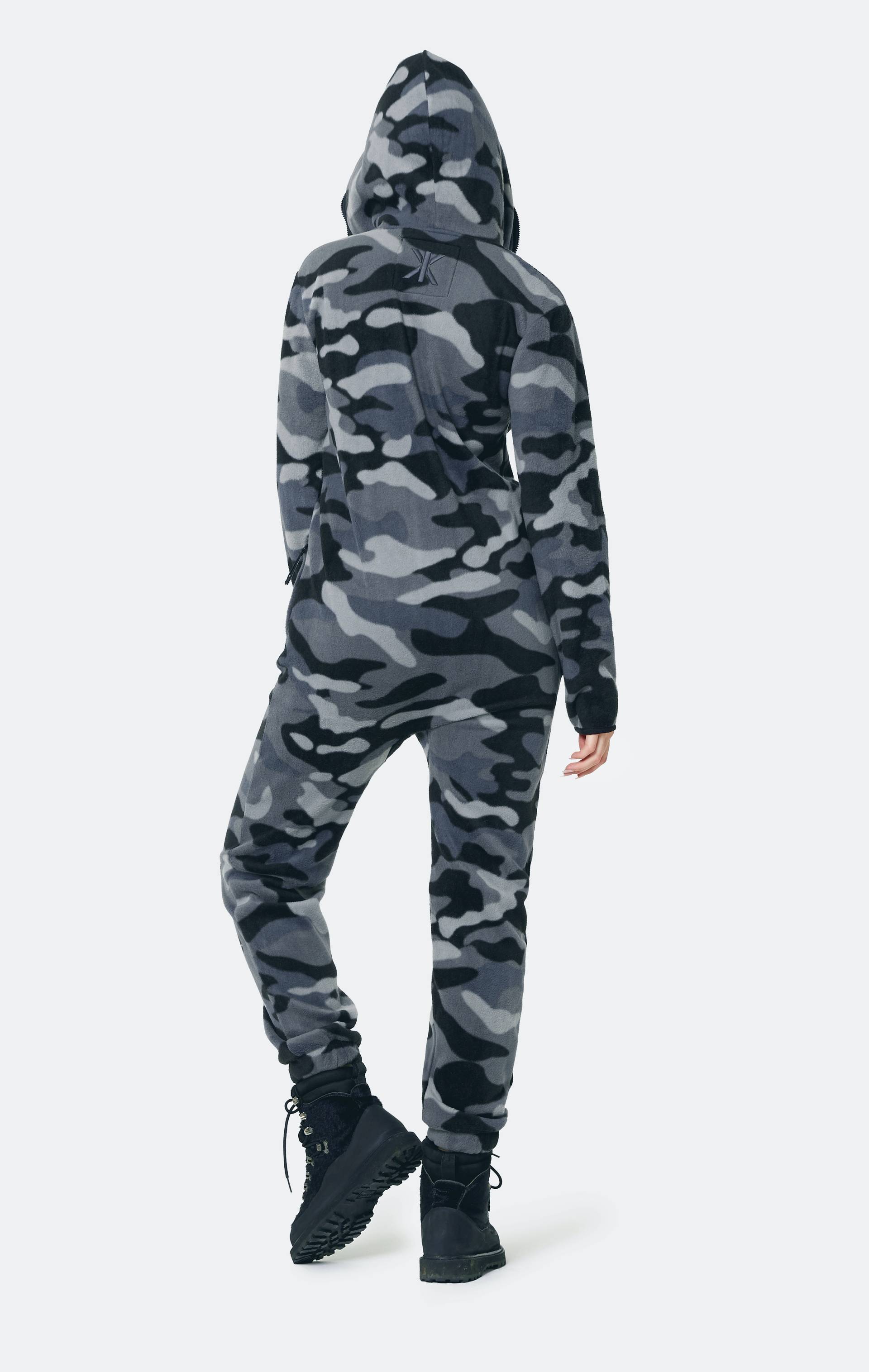 Onepiece Camo Fleece Jumpsuit Black / Grey - 10