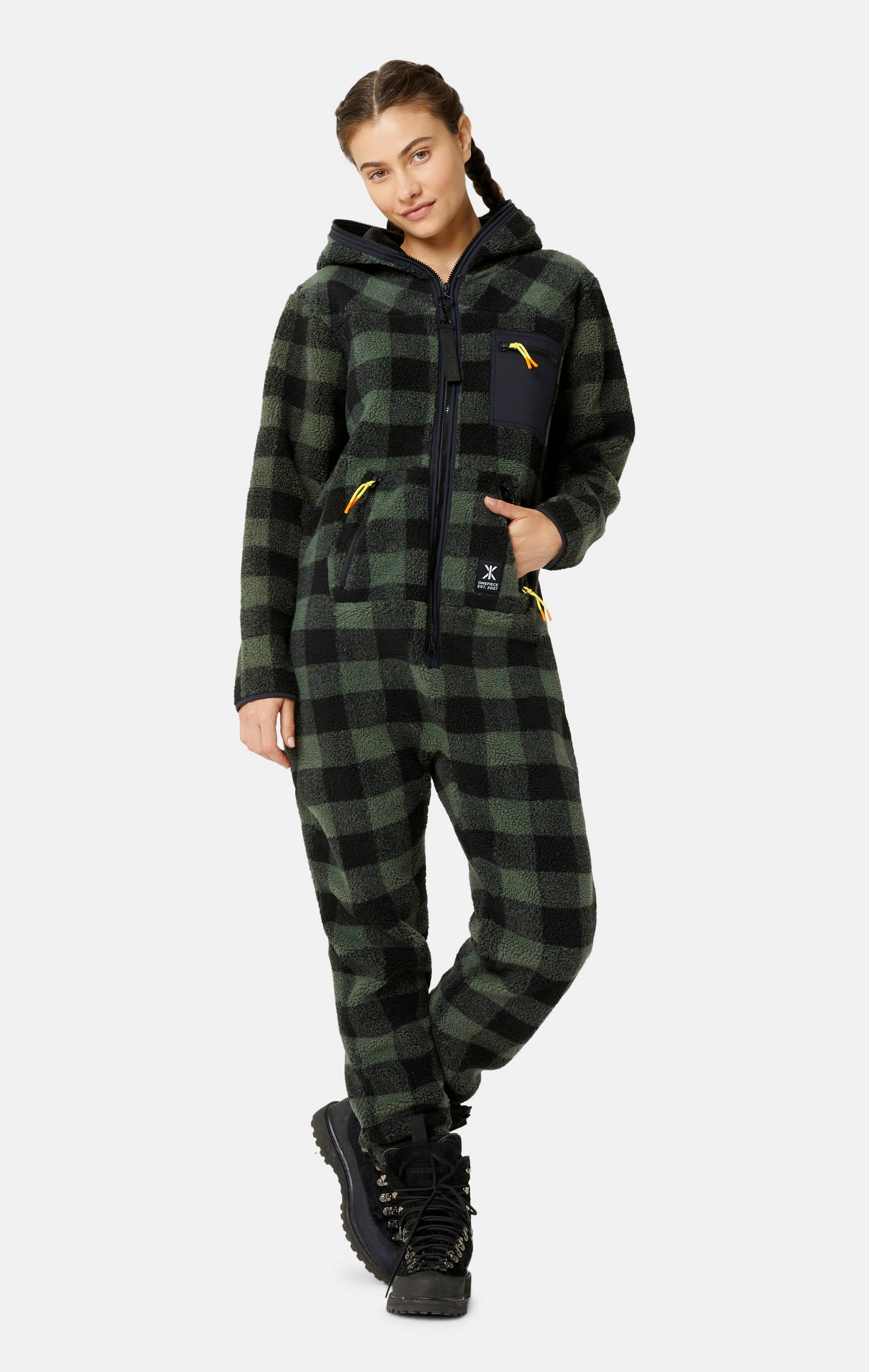 Onepiece Checkered Fleece Jumpsuit Green - 12