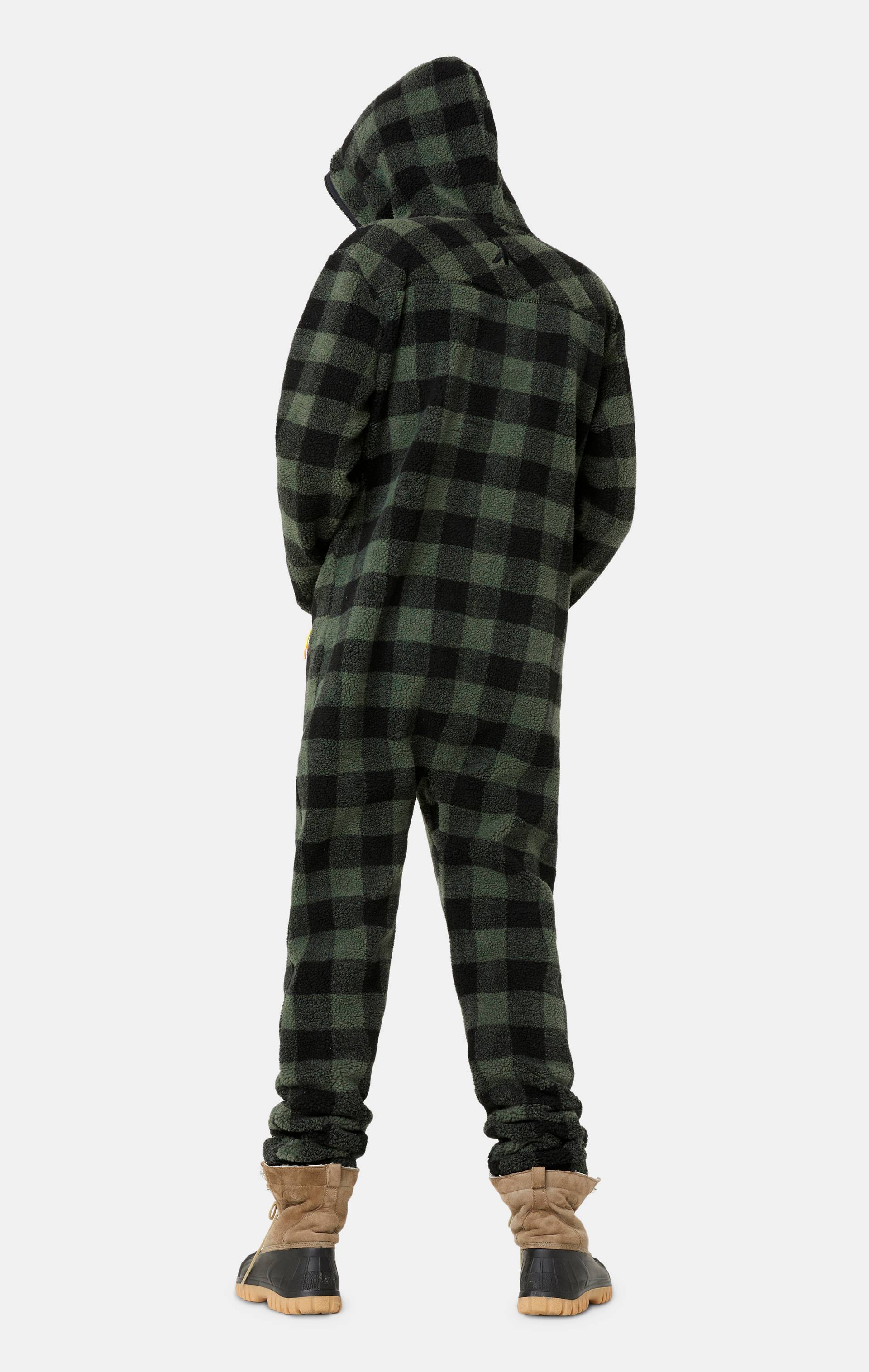 Onepiece Checkered Fleece Jumpsuit Green - 5