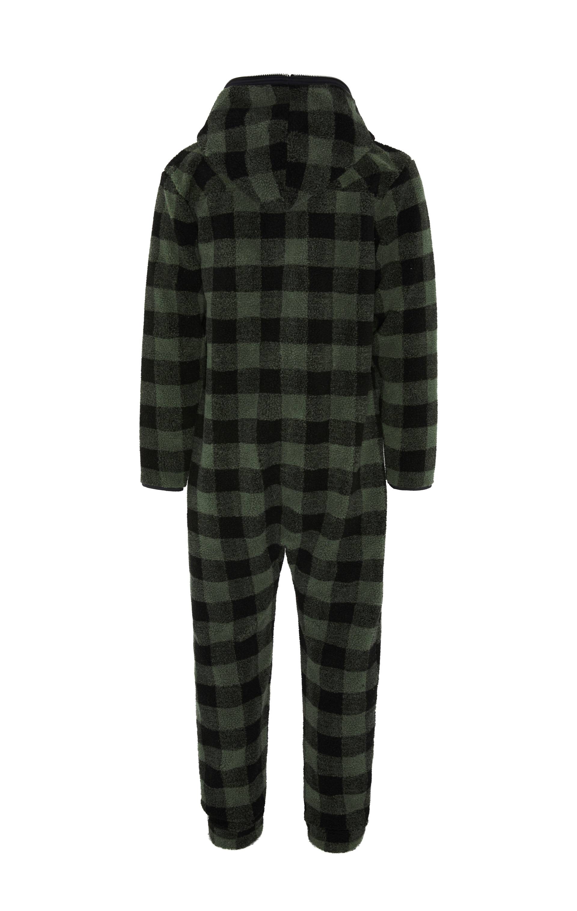 Onepiece Checkered Fleece Jumpsuit Green - 2