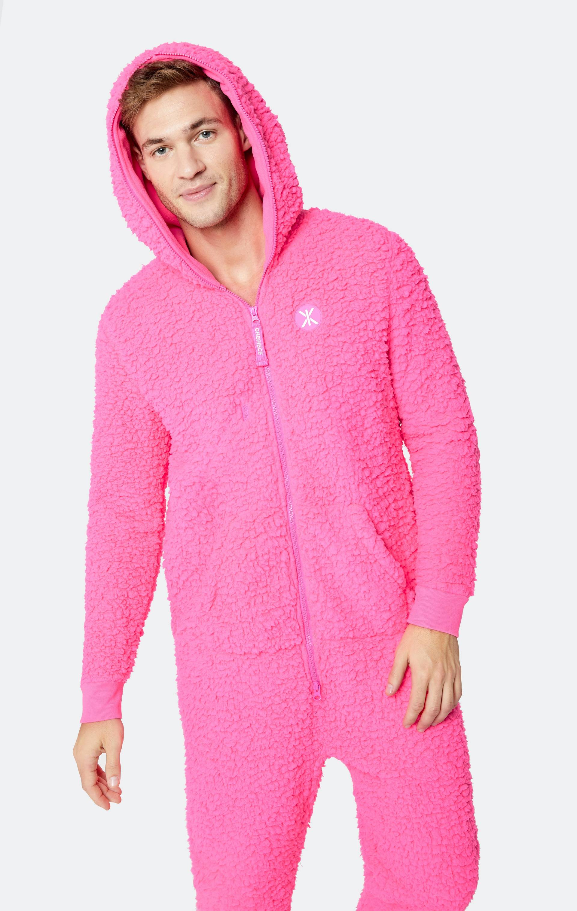 Onepiece Teddy Fleece Jumpsuit Neon Pink - 6