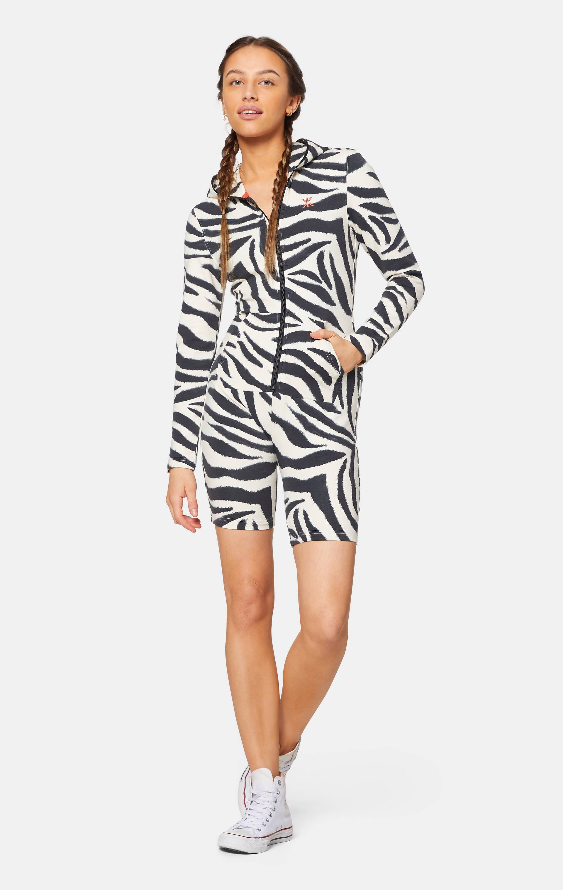 Onepiece Zebra Fitted Short Jumpsuit Off-white - 4