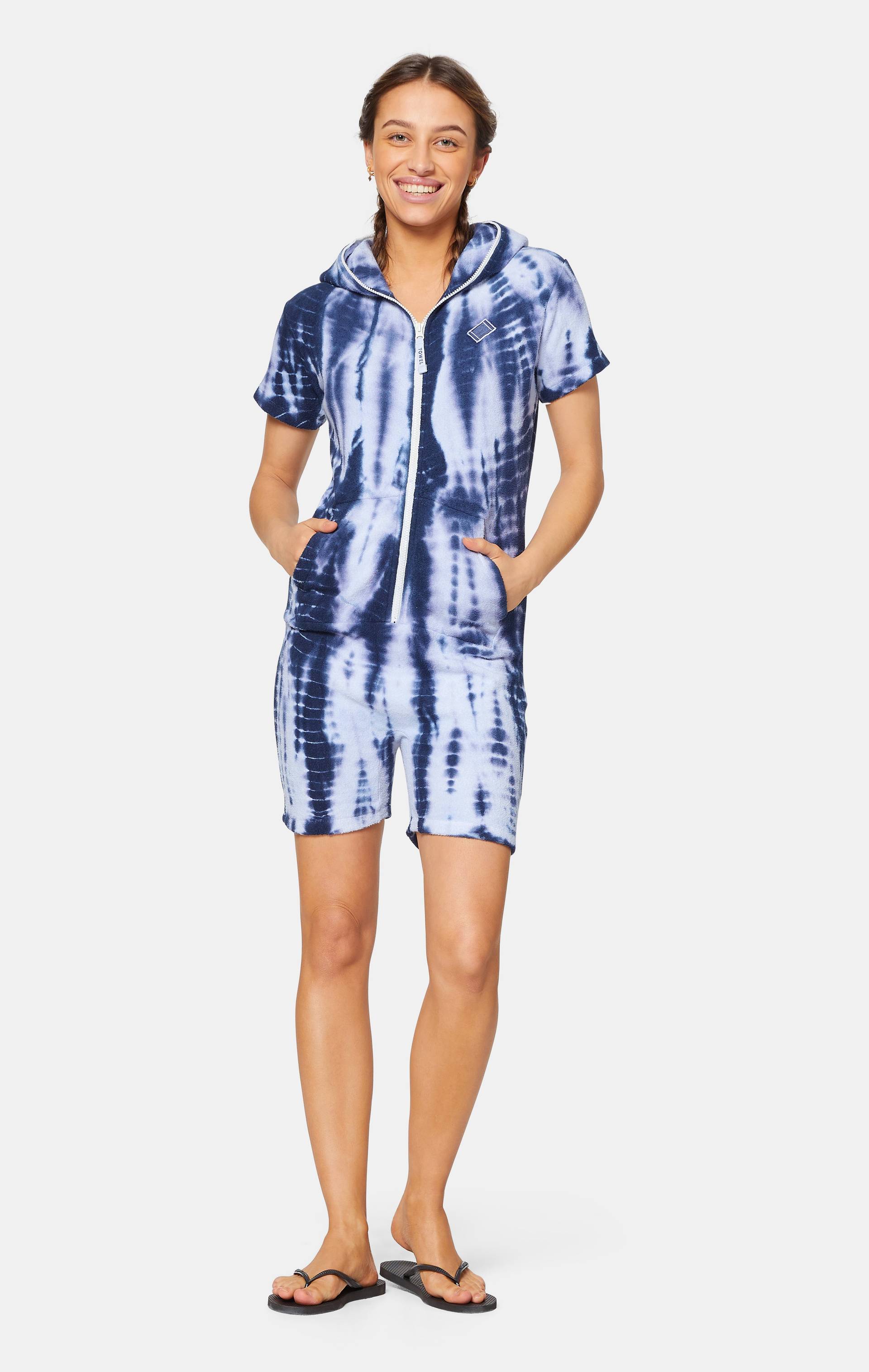 Onepiece Towel Club Fitted Short Jumpsuit Blue Tie Dye - 5