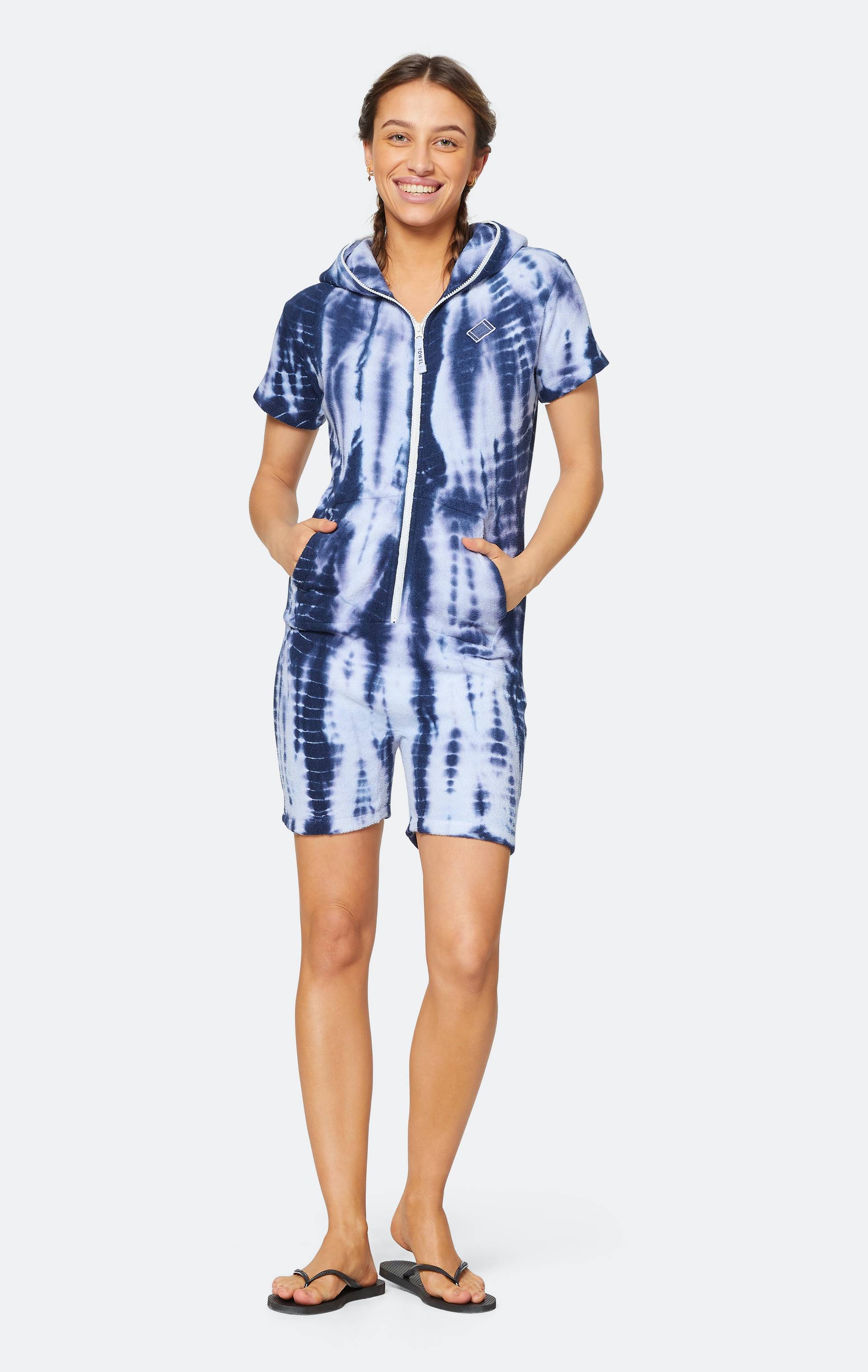 Onepiece Towel Club Fitted Short Jumpsuit Blue Tie Dye - 4
