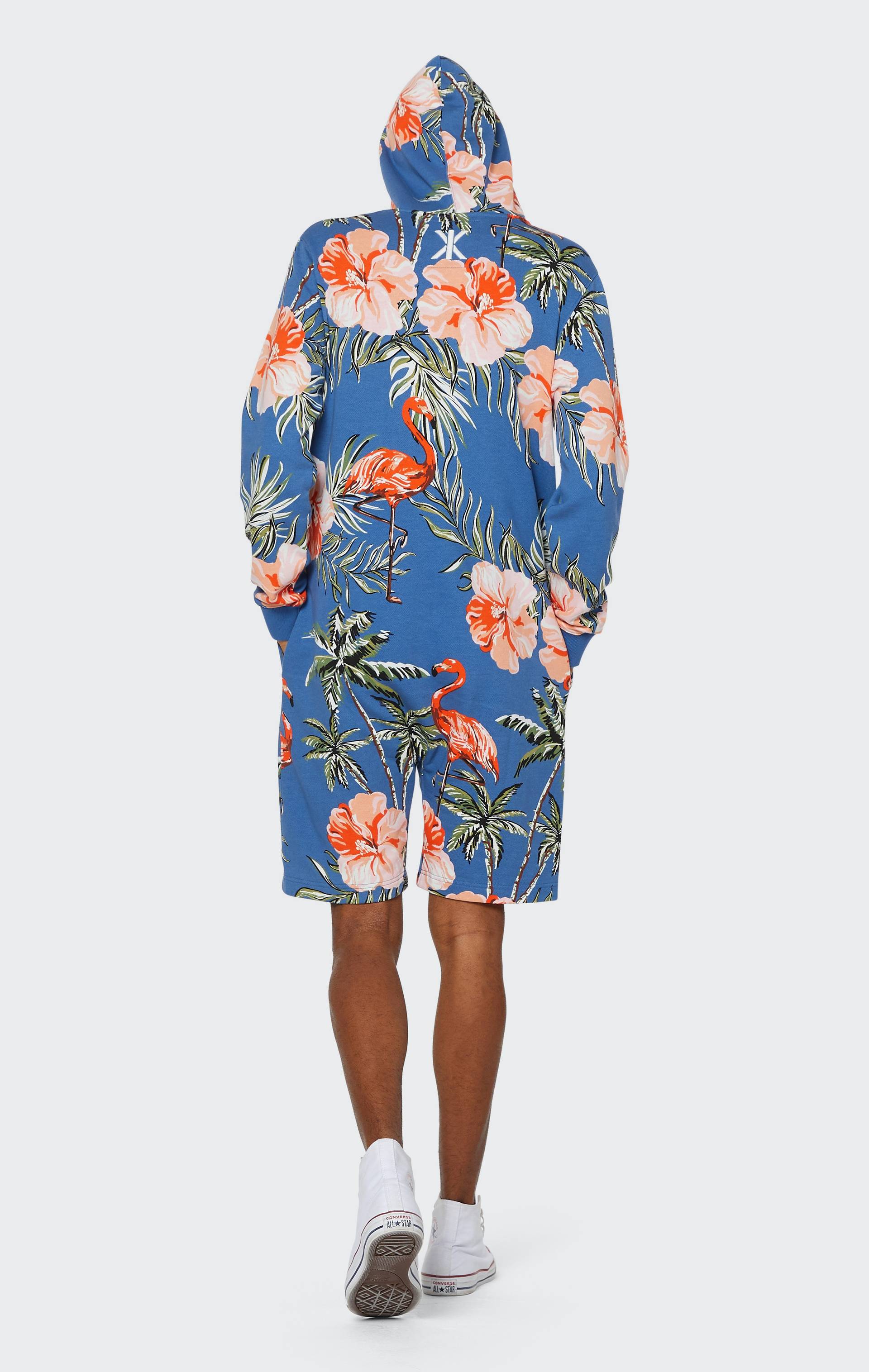 Onepiece Tropical Flamingo Short Jumpsuit Blue Print - 5