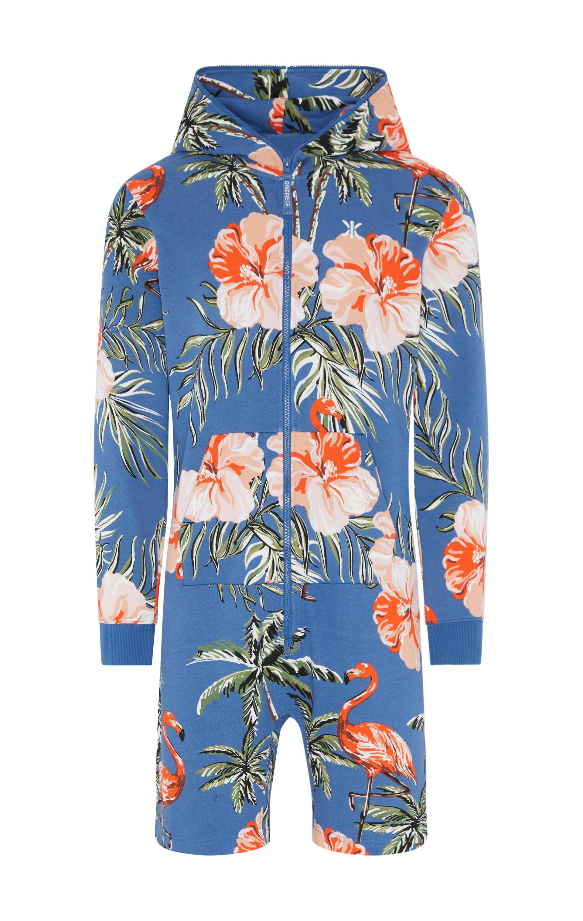 Onepiece Tropical Flamingo Short Jumpsuit Blue Print - 1