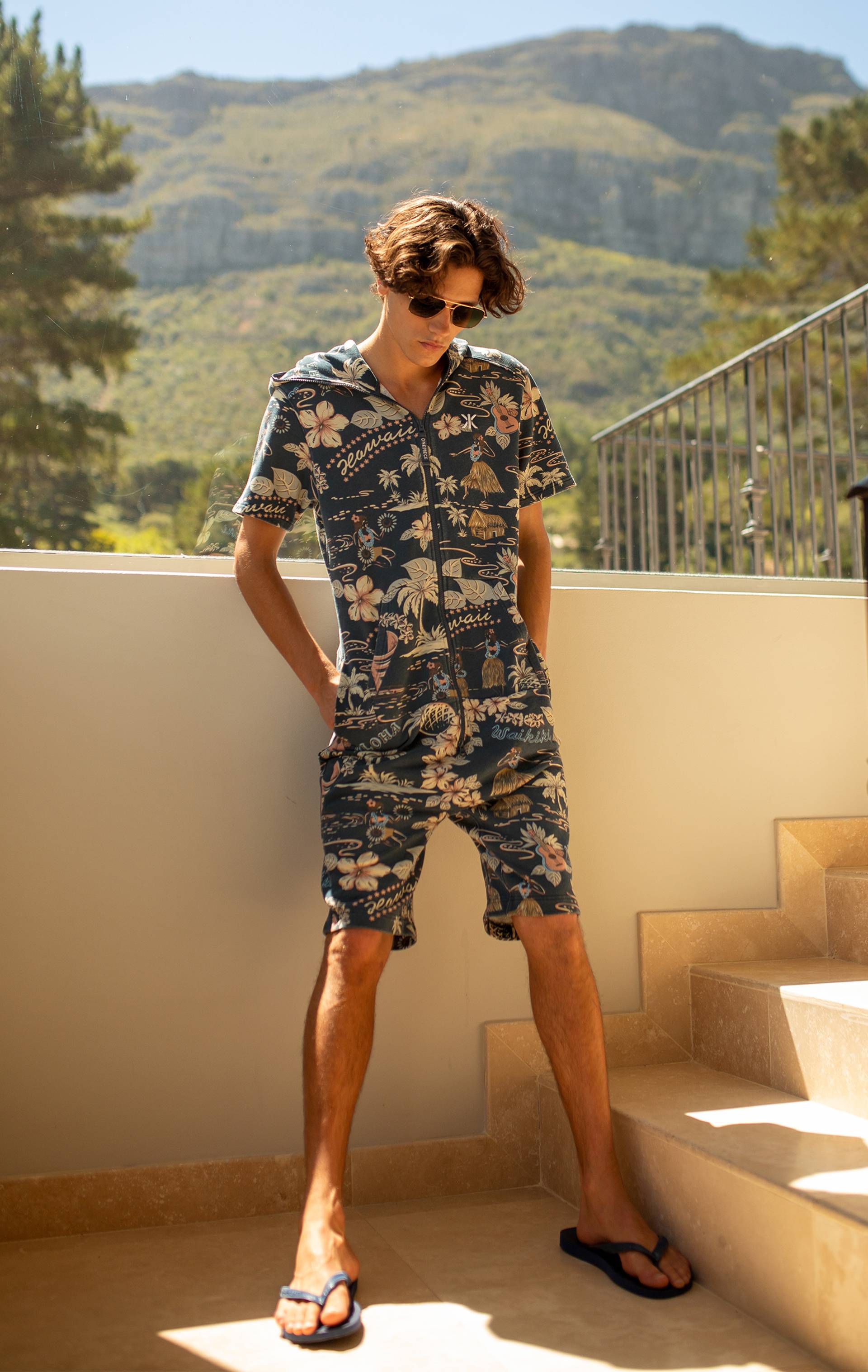 Onepiece Vintage Aloha Short Jumpsuit Navy - 7