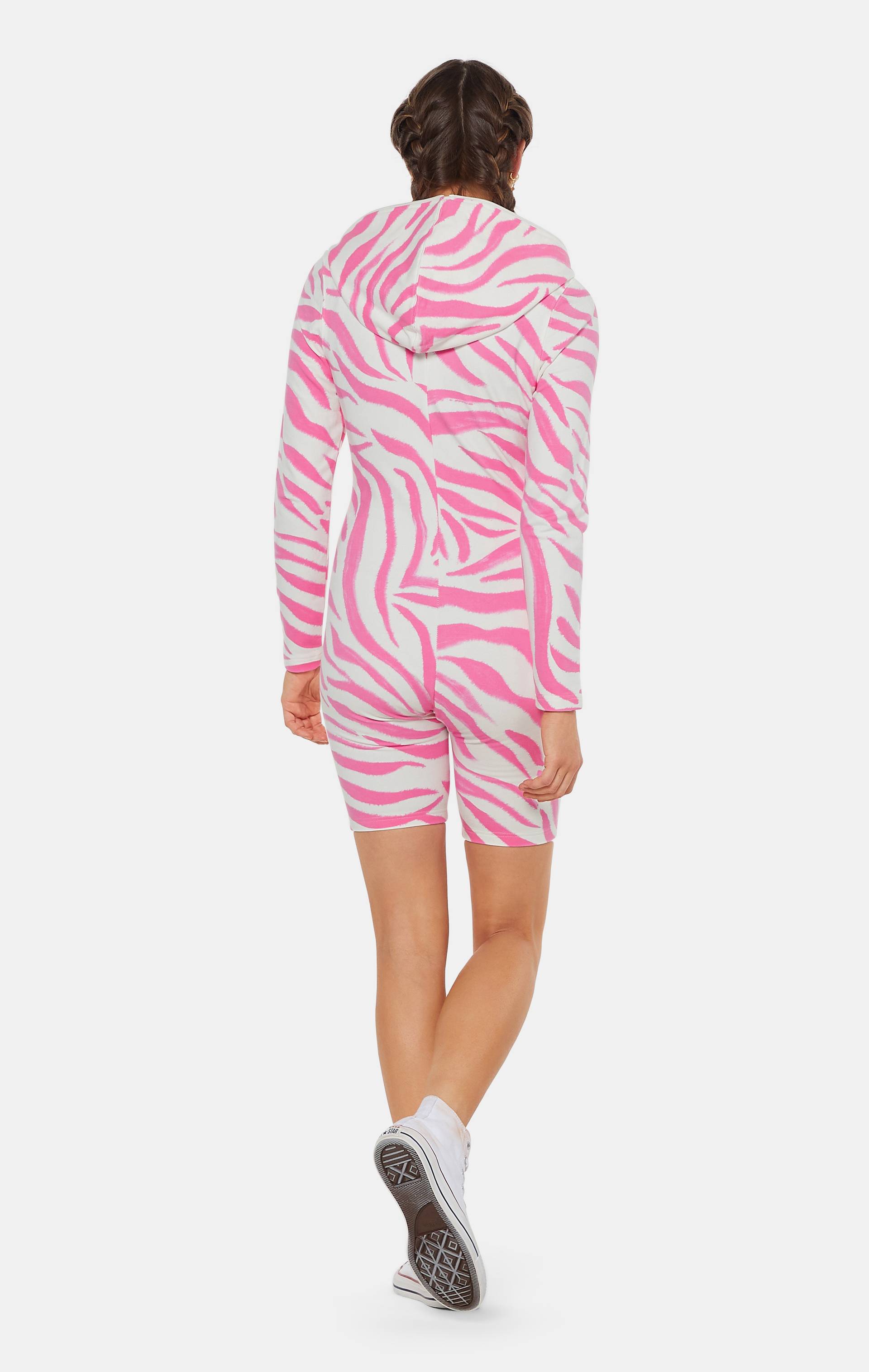 Onepiece Zebra Fitted Short Jumpsuit Pink - 5