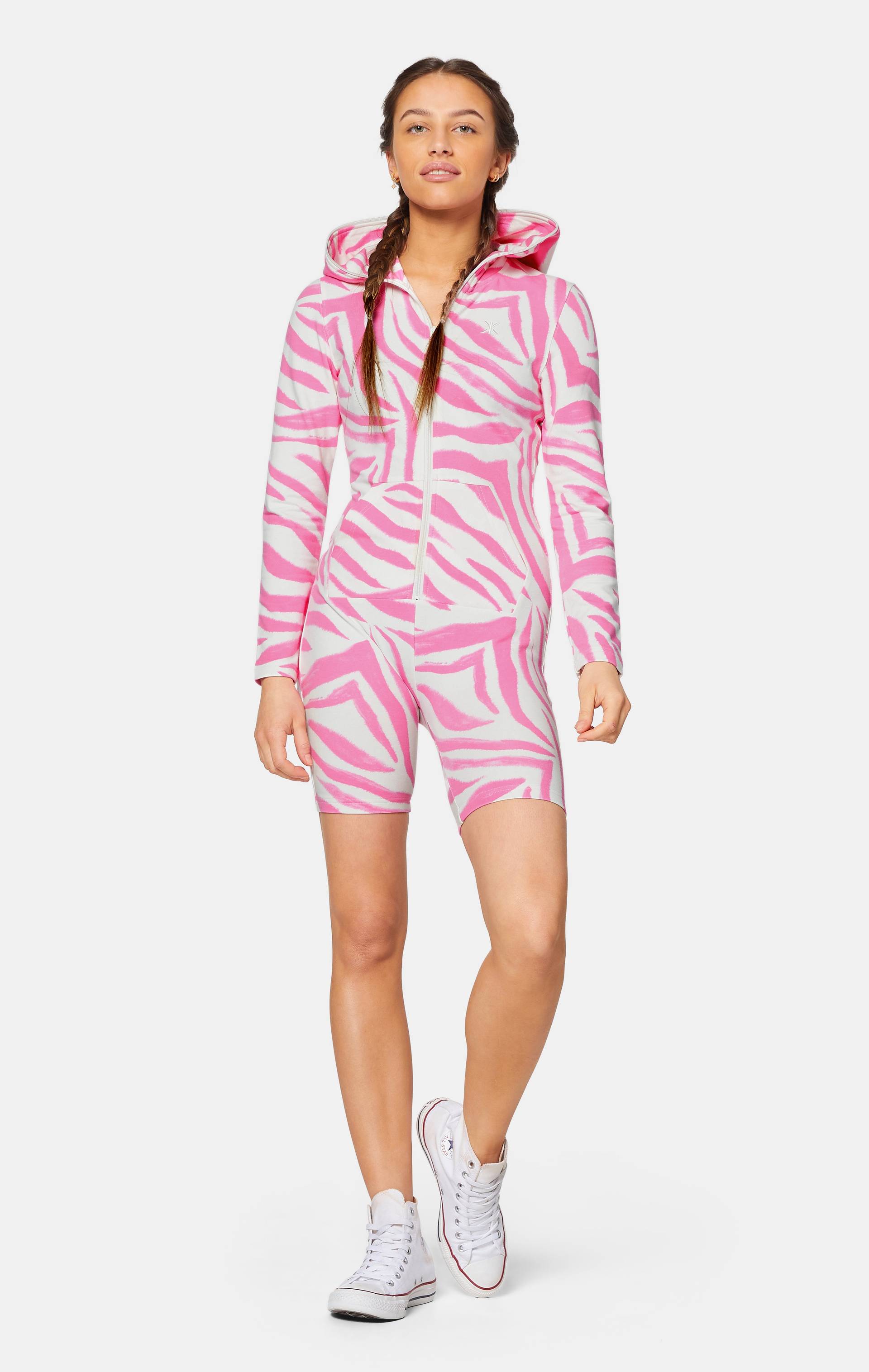 Onepiece Zebra Fitted Short Jumpsuit Pink - 4