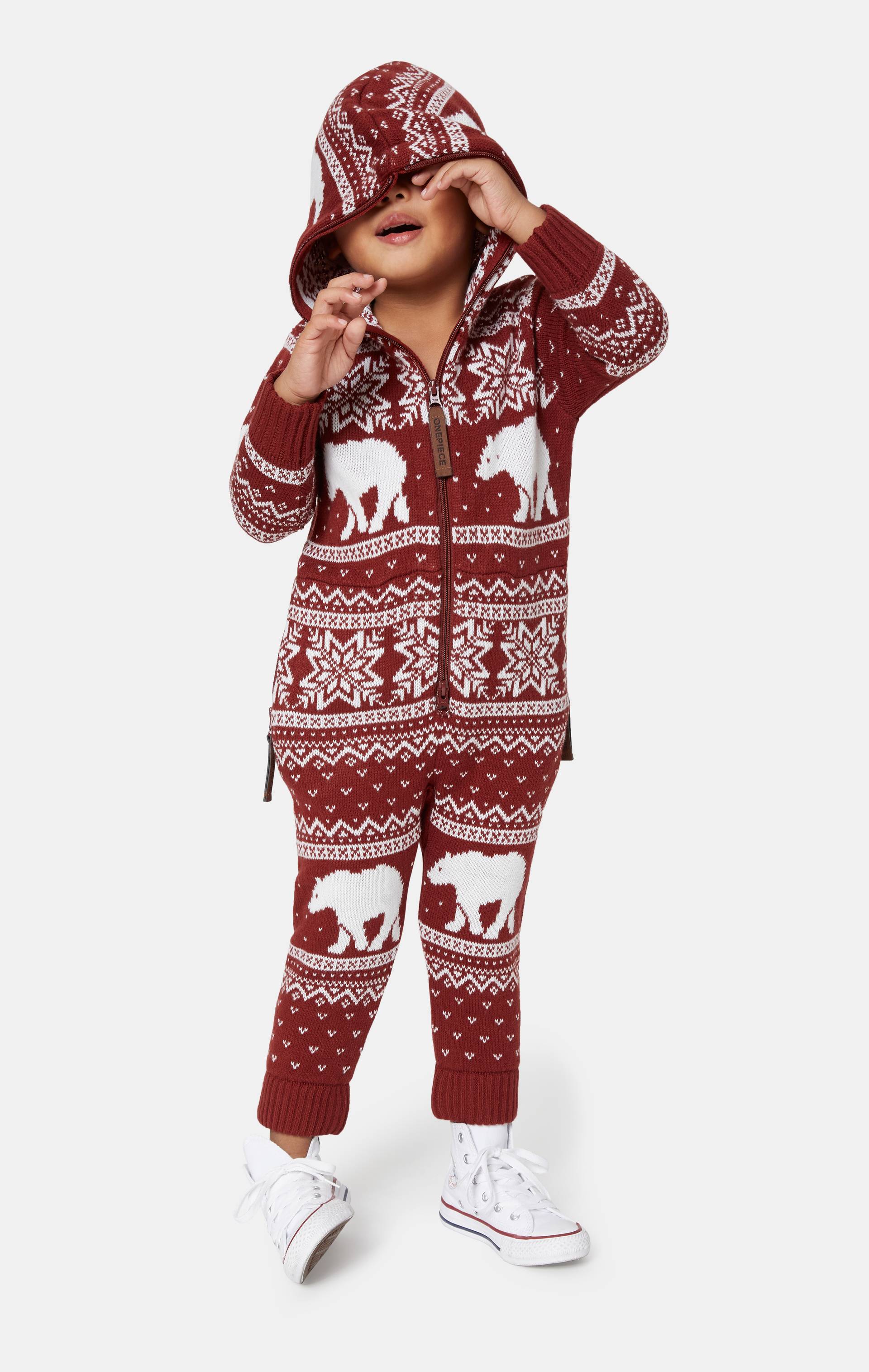 Onepiece Polar Bears Are Coming KIDS Jumpsuit Dark Red - 3