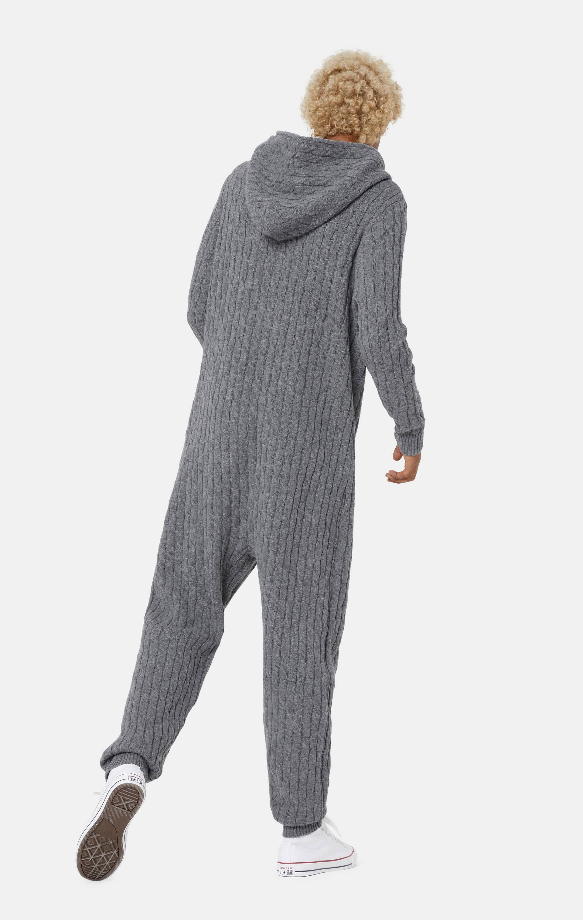 Onepiece Cable Knit Jumpsuit Dark Grey - 4