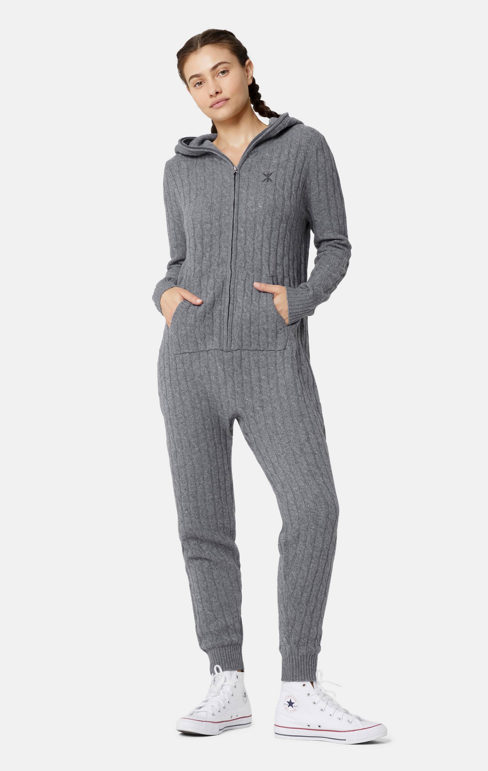 Onepiece Cable Knit Jumpsuit Dark Grey - 12