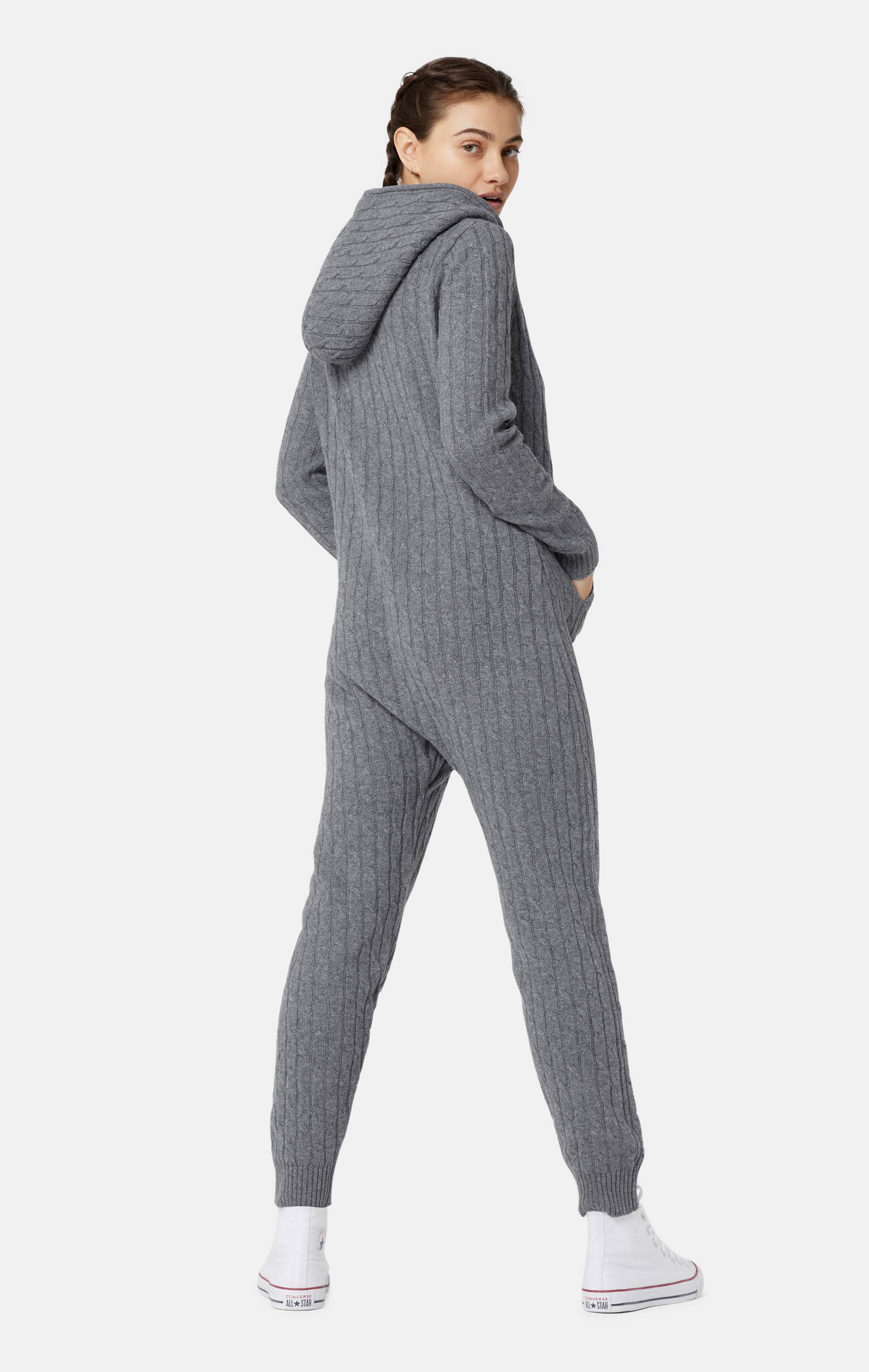 Onepiece Cable Knit Jumpsuit Dark Grey - 12