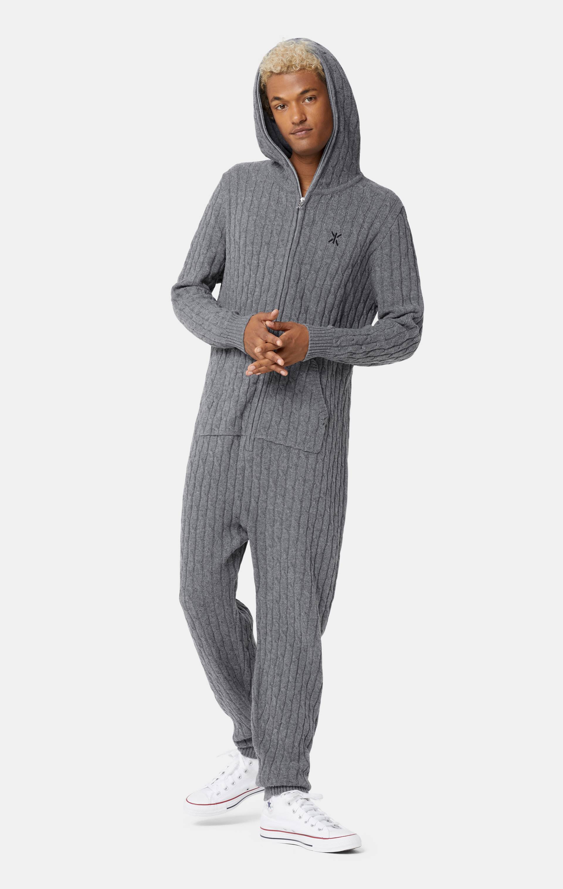 Onepiece Cable Knit Jumpsuit Dark Grey - 6