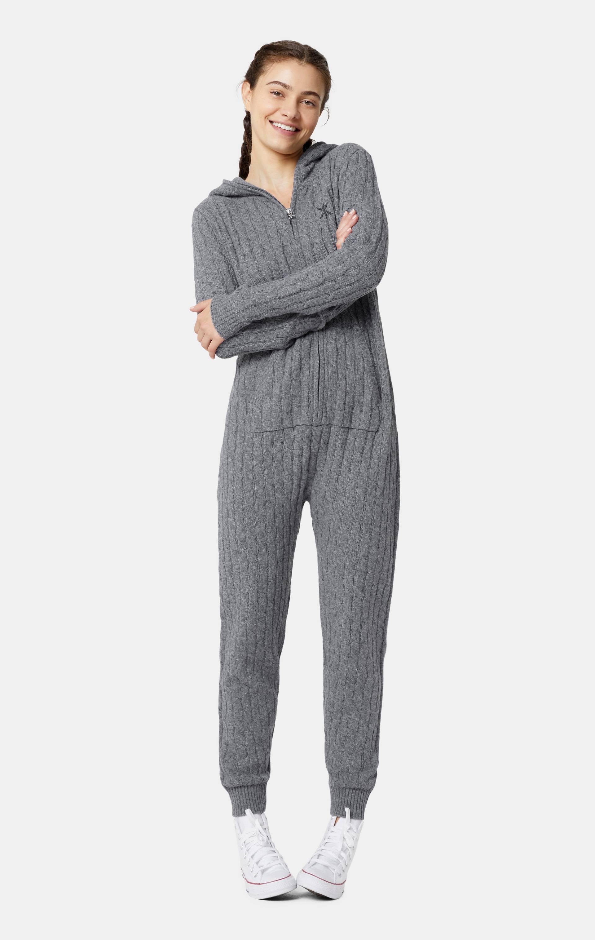 Onepiece Cable Knit Jumpsuit Dark Grey - 9