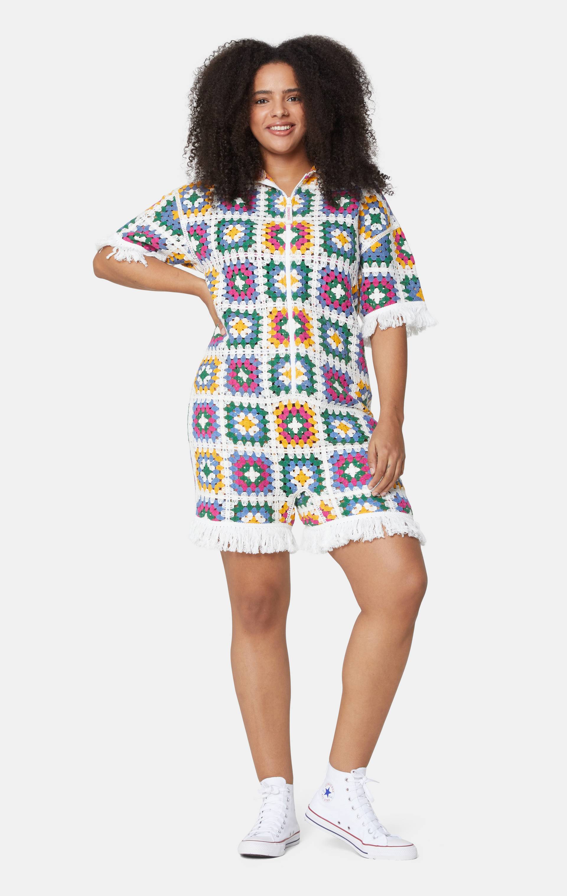 Onepiece Crochet Short Jumpsuit Multi - 8