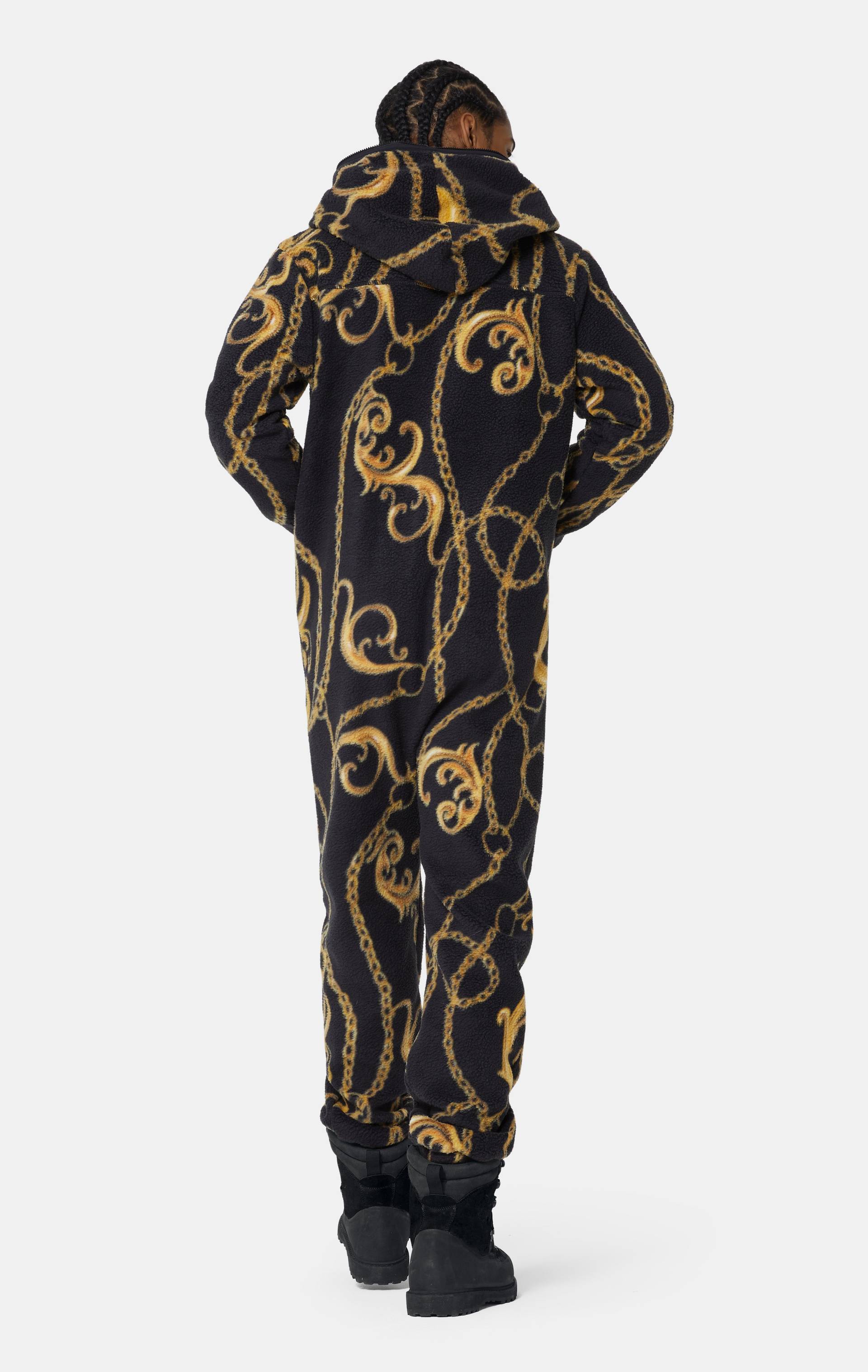 Onepiece Gold Chain Fleece Jumpsuit Black - 4