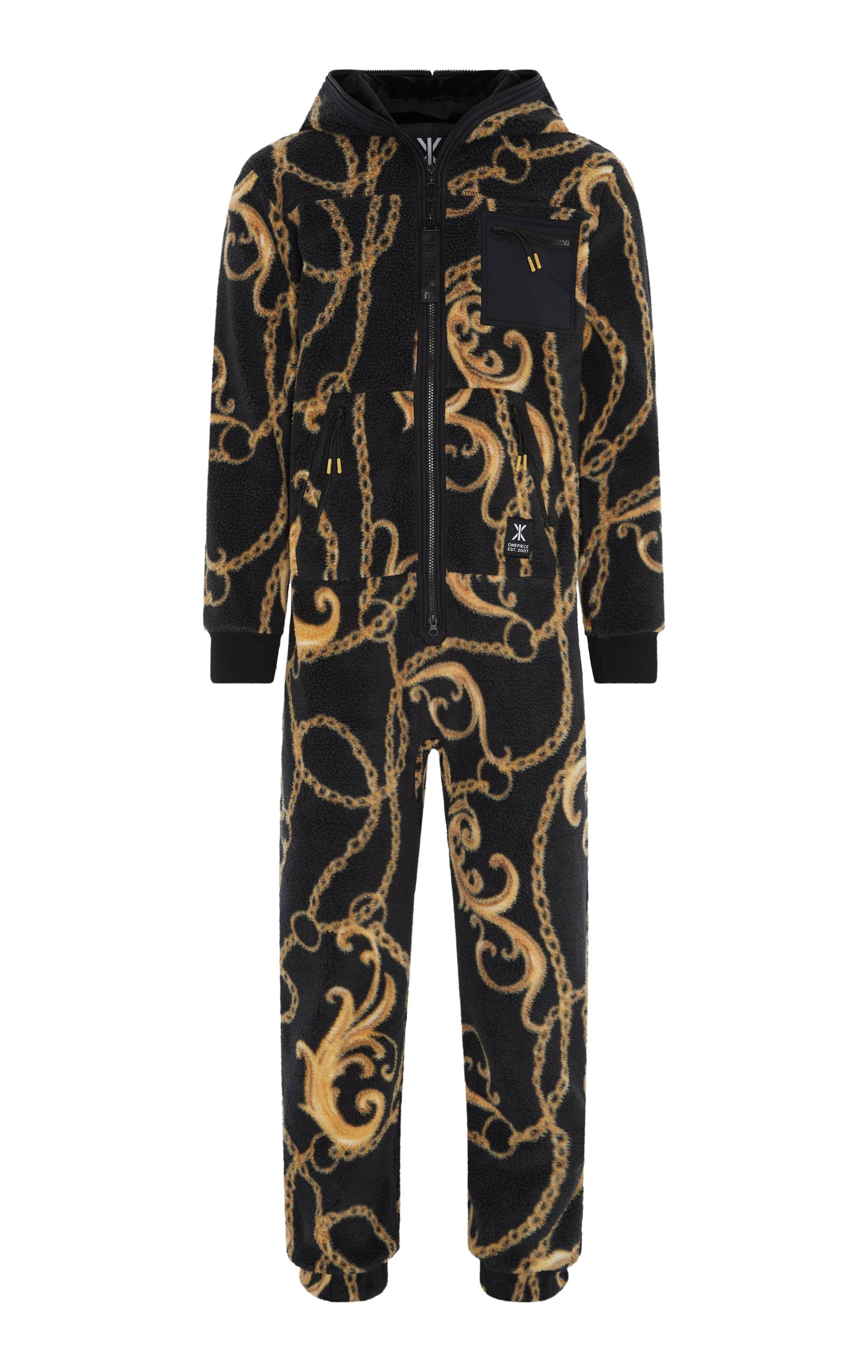 Gold Chain Fleece Jumpsuit Black - Onepiece