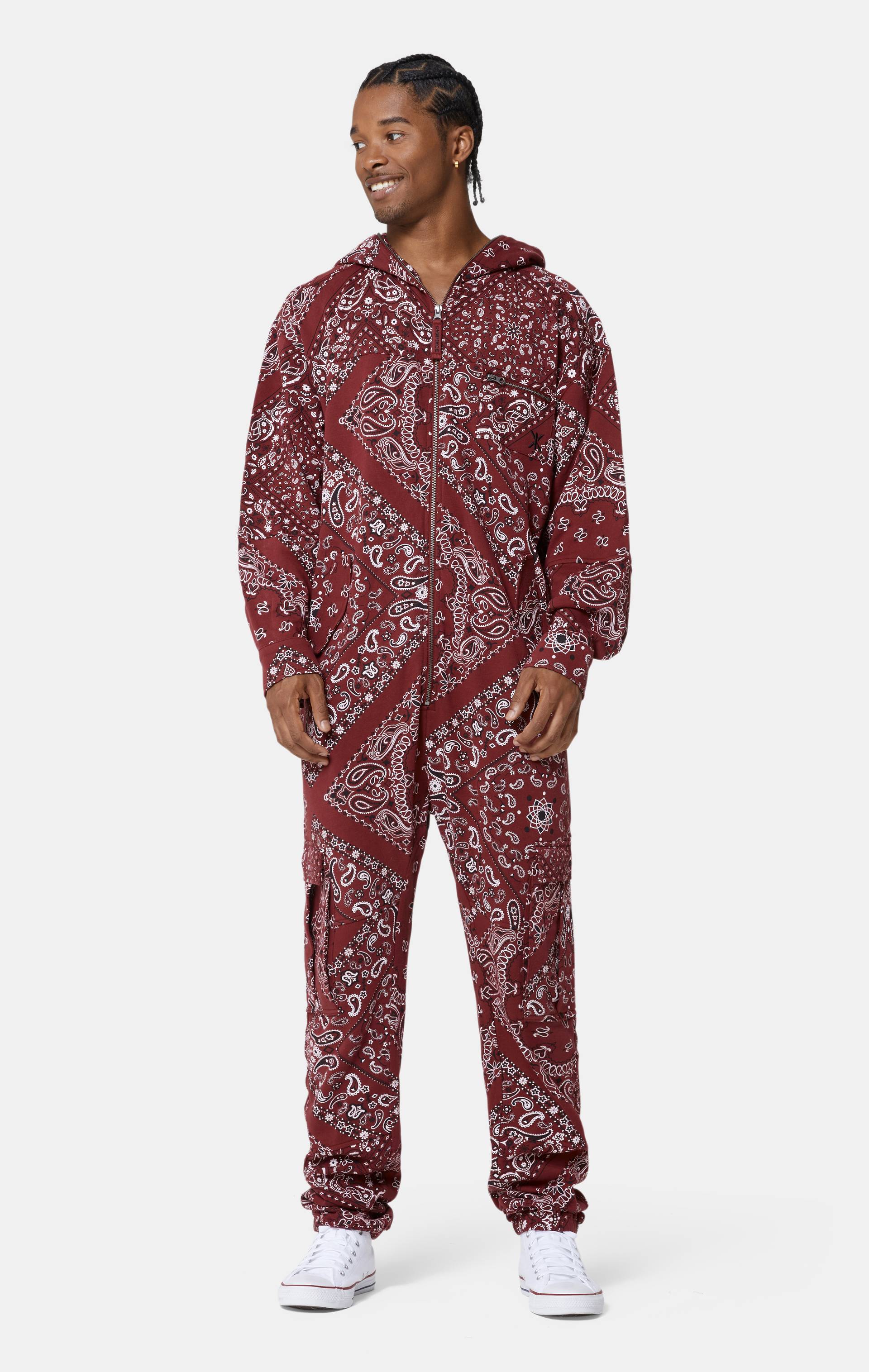 Onepiece Cargo Baggy Paisley Jumpsuit Red - 3