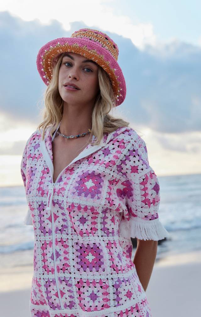 Crochet Short Jumpsuit Pink