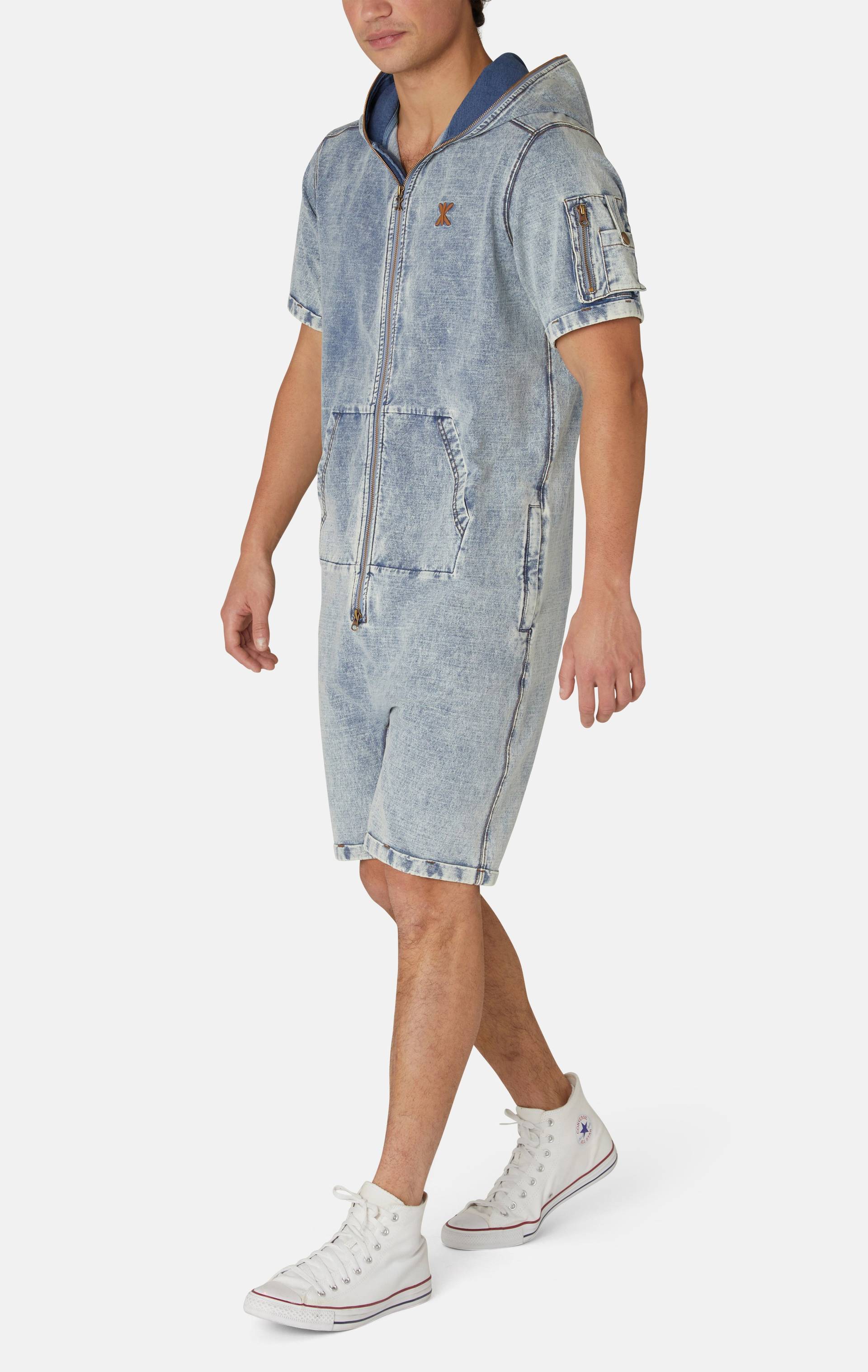 Soft Denim Short Jumpsuit Light Blue