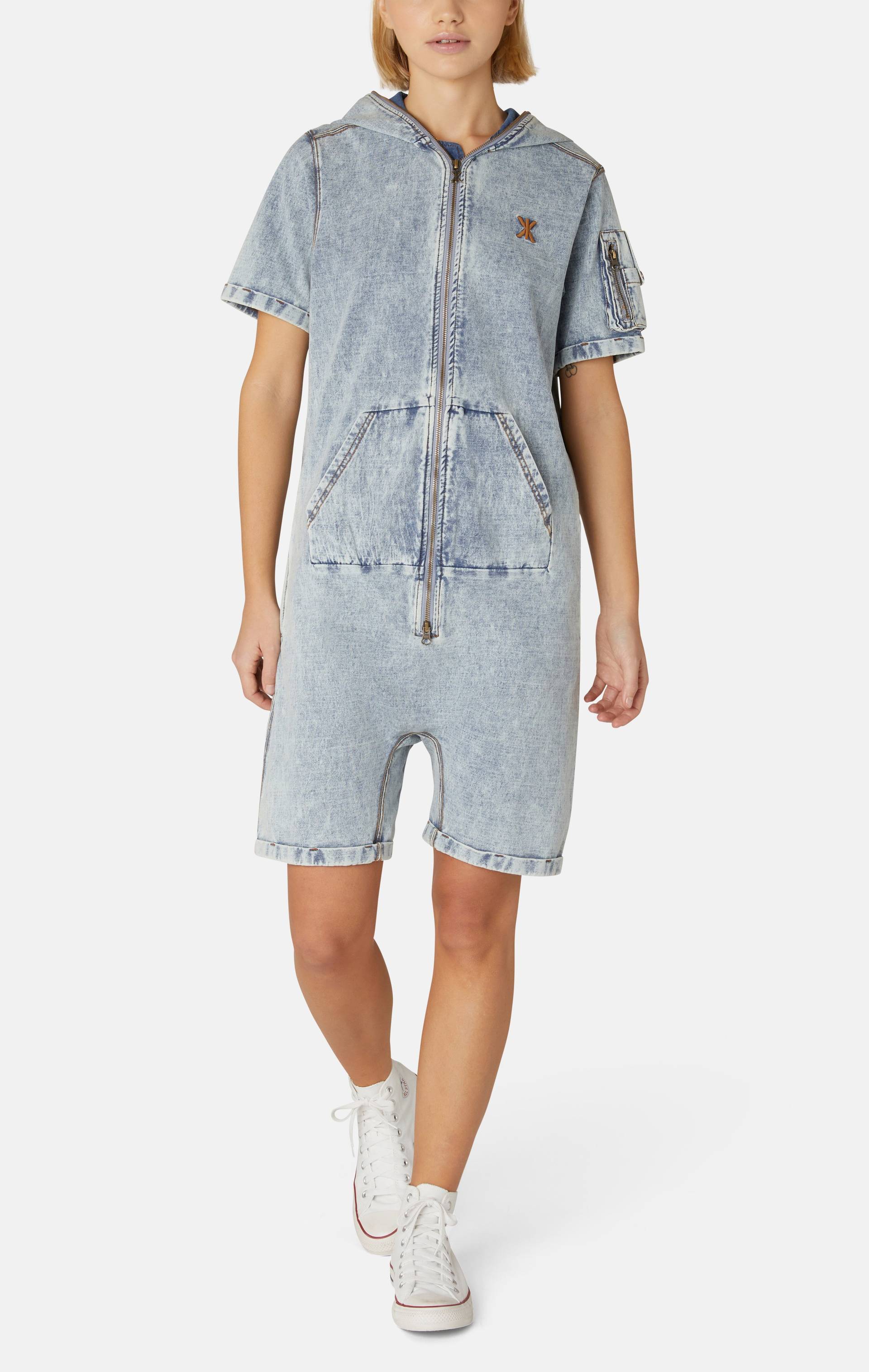Soft Denim Short Jumpsuit Light Blue