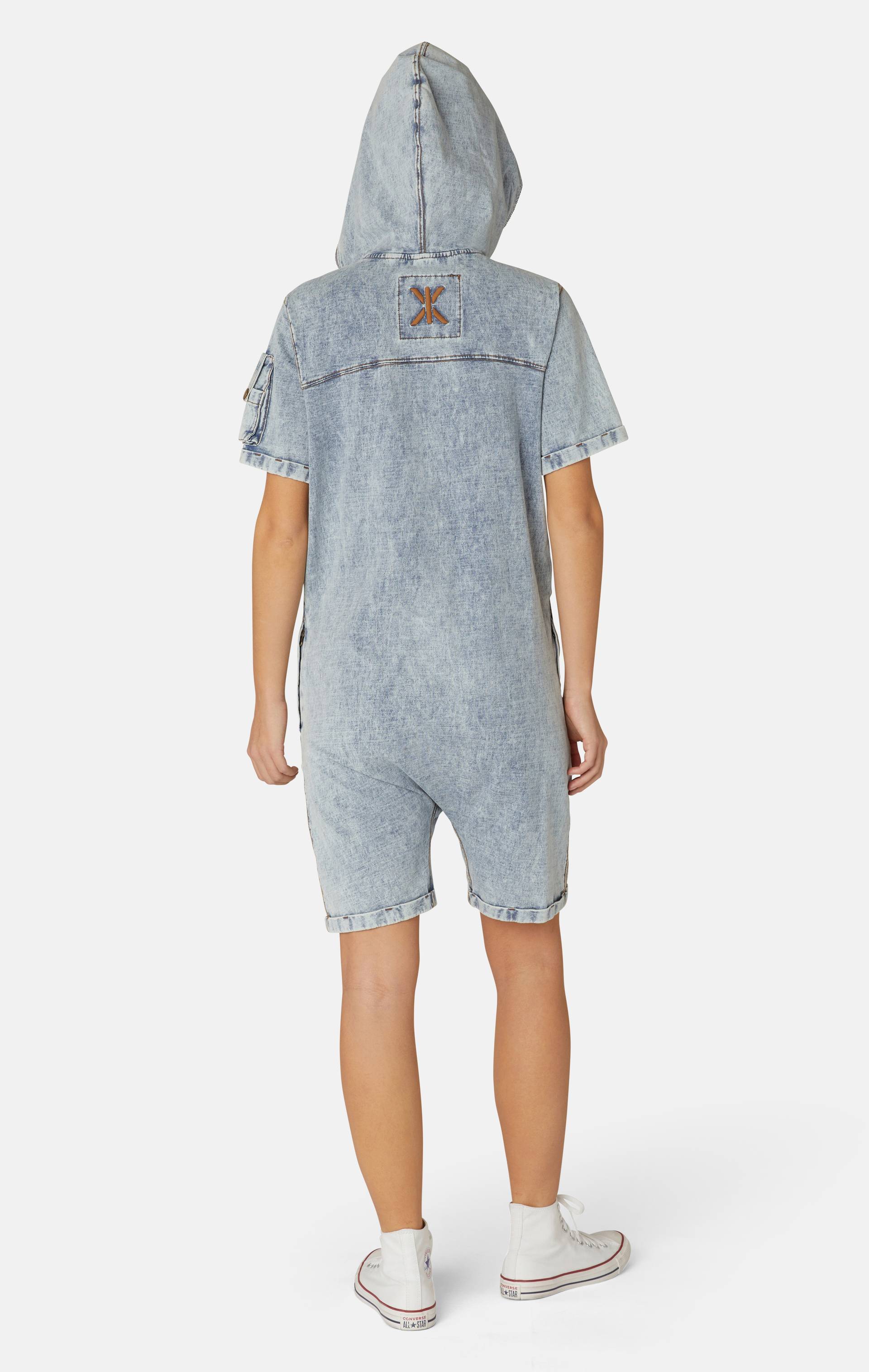 Onepiece Soft Denim Short Jumpsuit Light Blue - 5