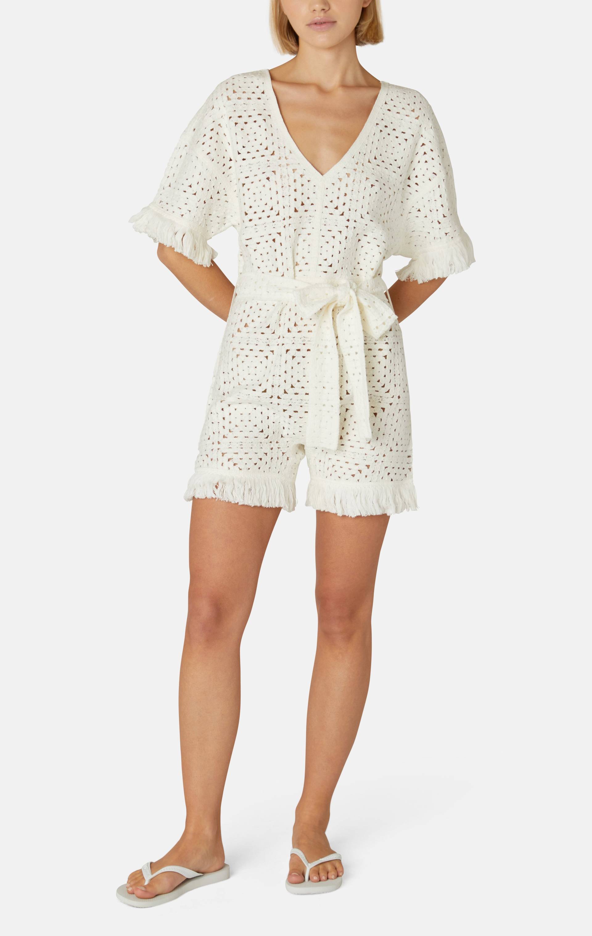 Crochet Fitted Short Jumpsuit White