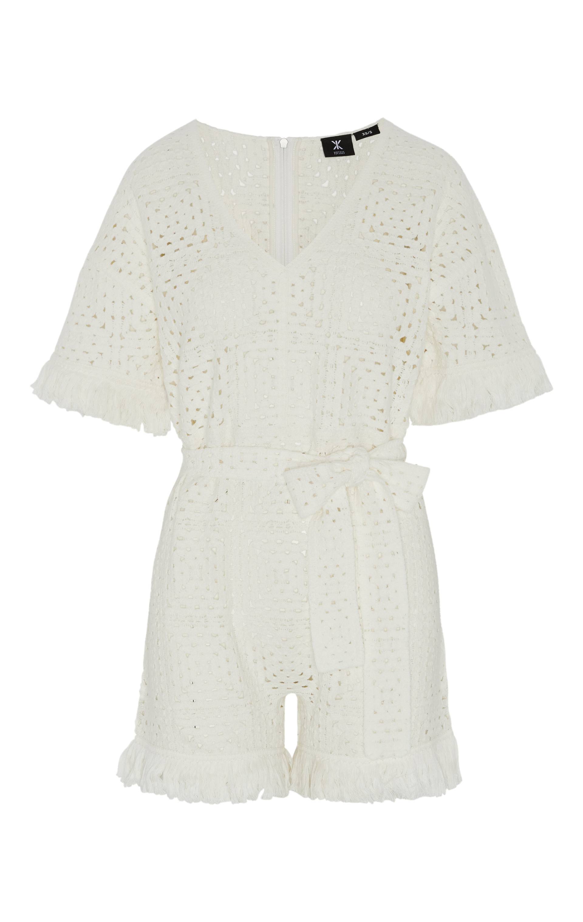 Onepiece Crochet Fitted Short Jumpsuit White - 1