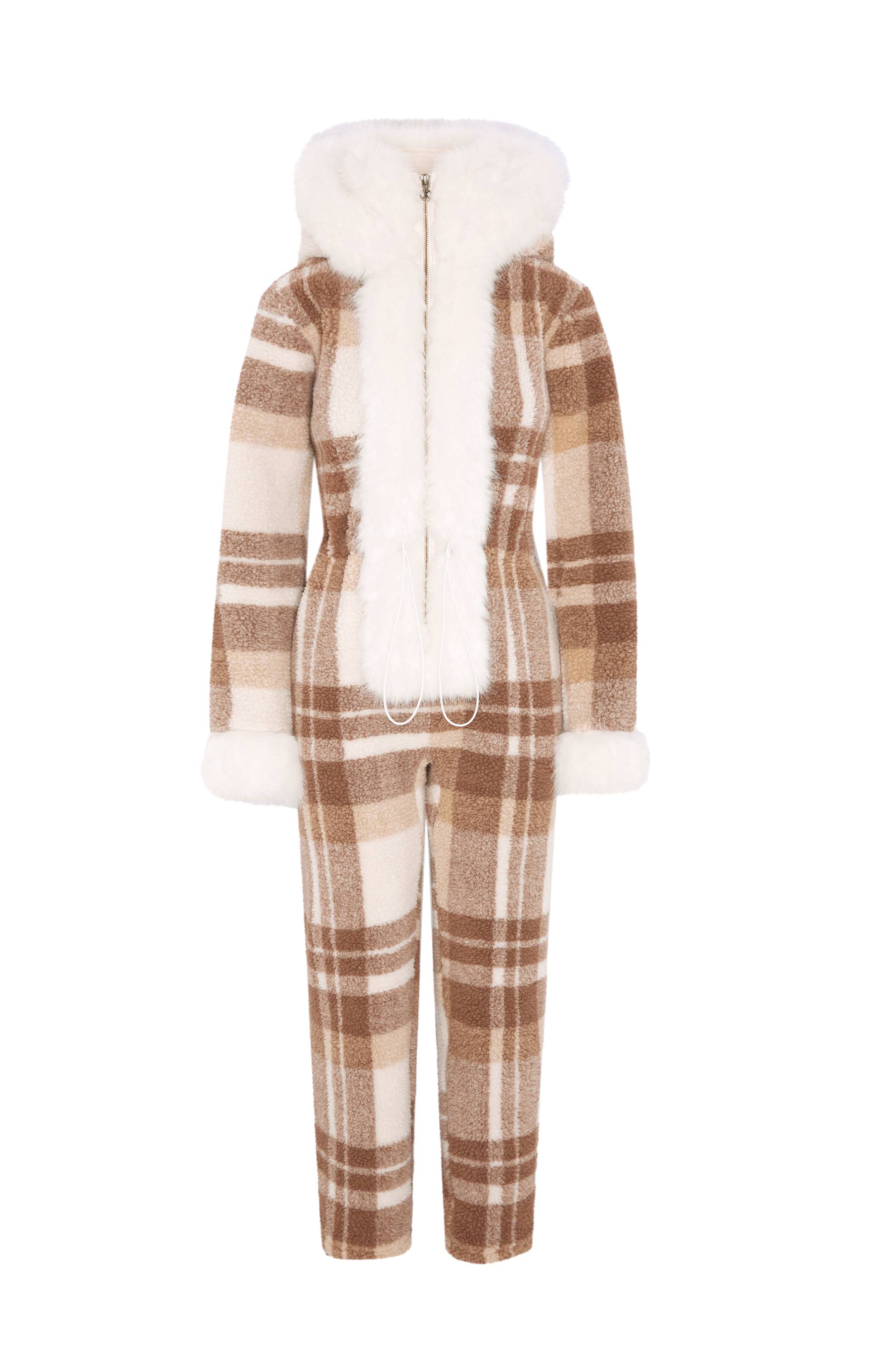 Onepiece Check Female Jumpsuit Brown - 1
