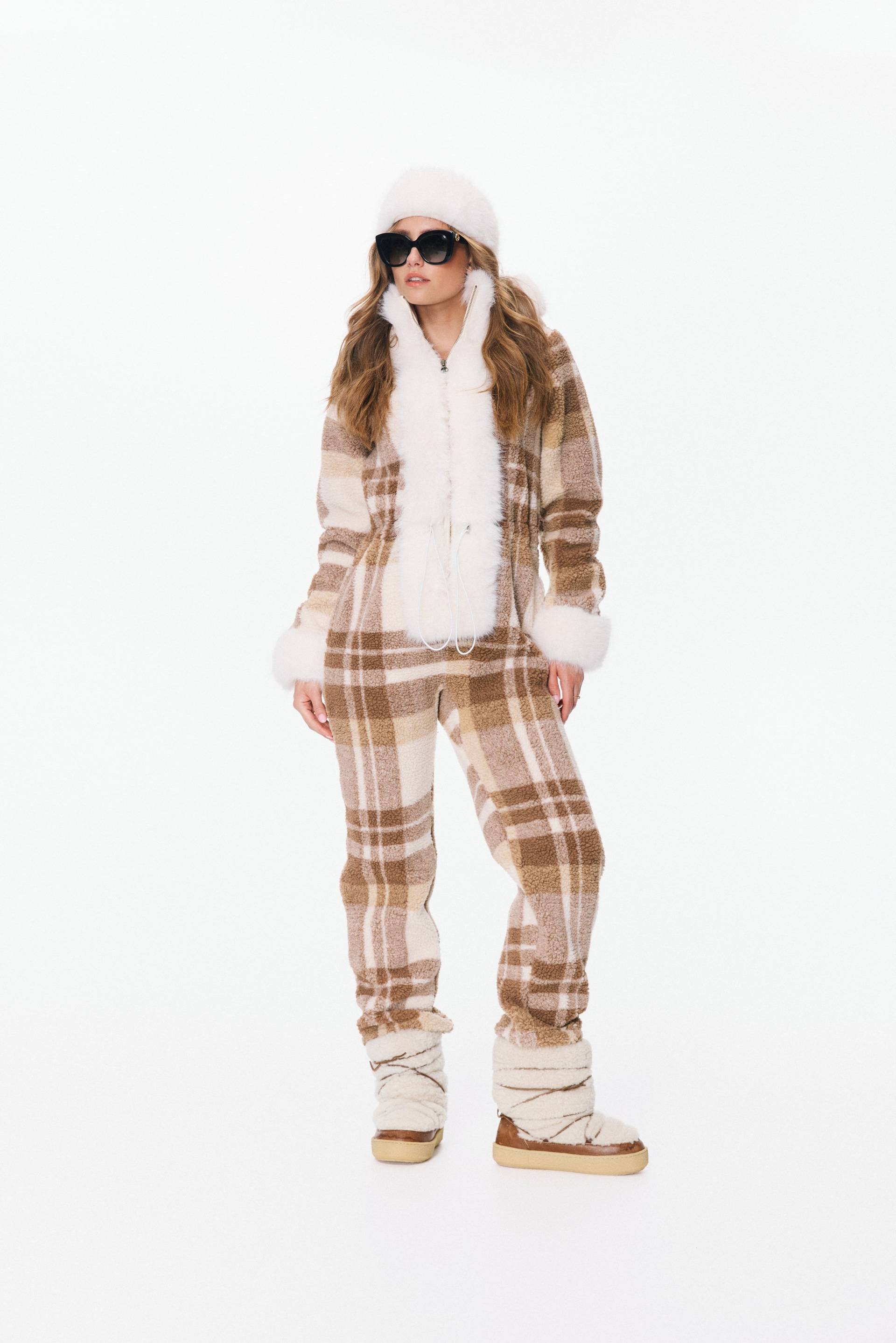 Onepiece Check Female Jumpsuit Brown - 8
