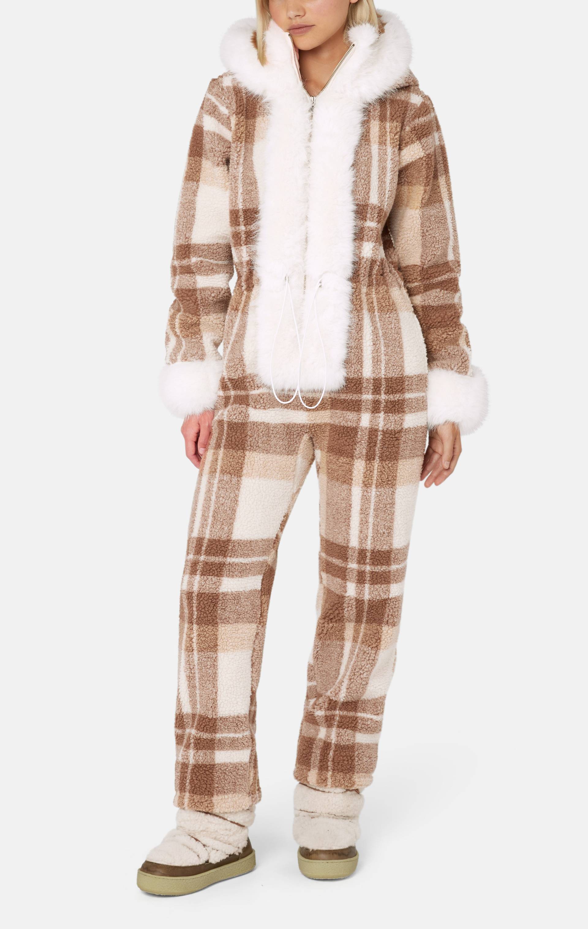 Onepiece Check Female Jumpsuit Brown - 2