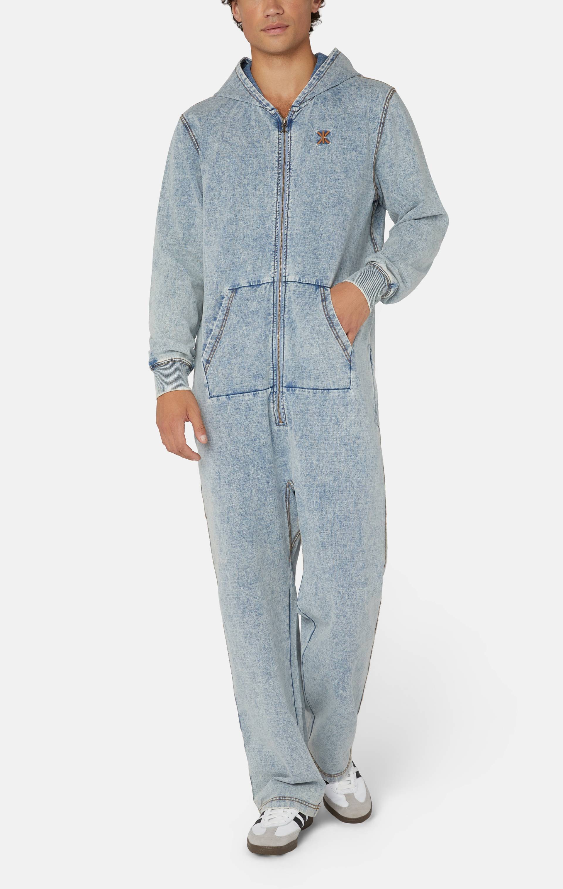 Onepiece Denim Straight Stretch Jumpsuit Blue - 2