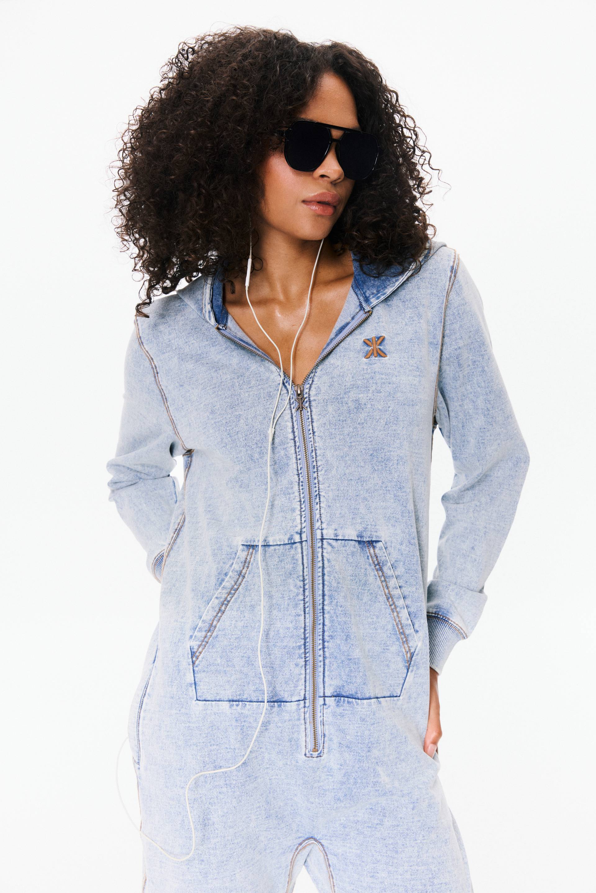 Onepiece Denim Straight Stretch Jumpsuit Blue - 9