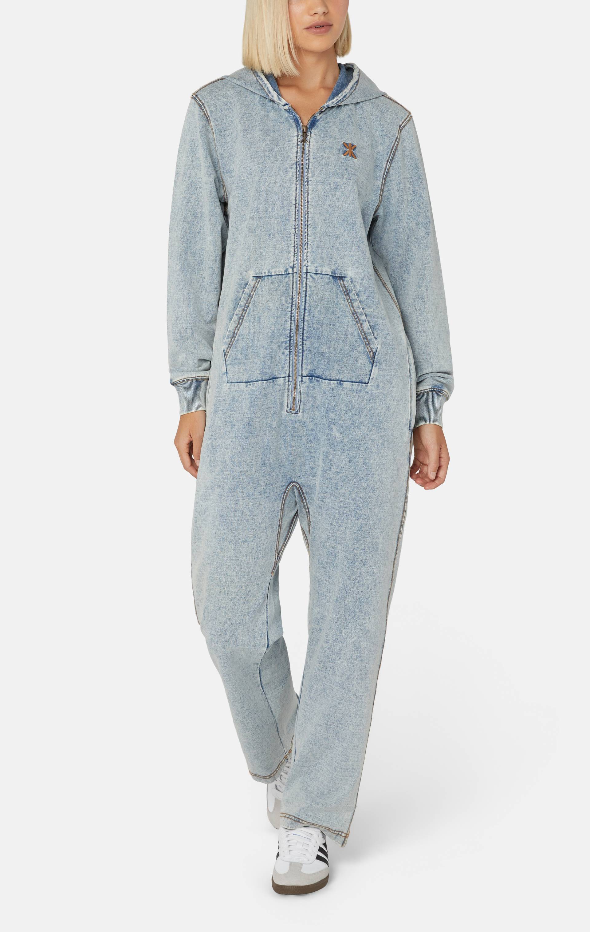 Onepiece Denim Straight Stretch Jumpsuit Blue - 4