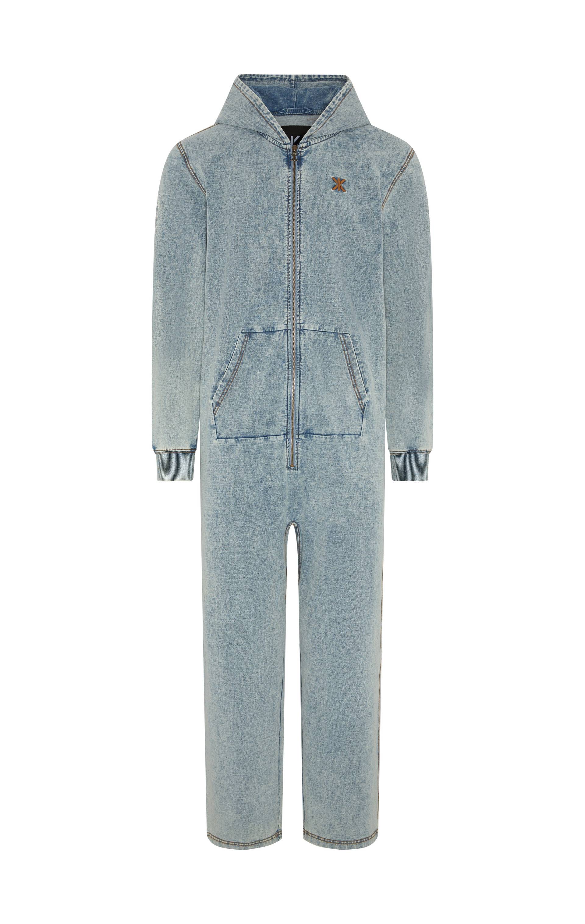 Onepiece Denim Straight Stretch Jumpsuit Blue - 1