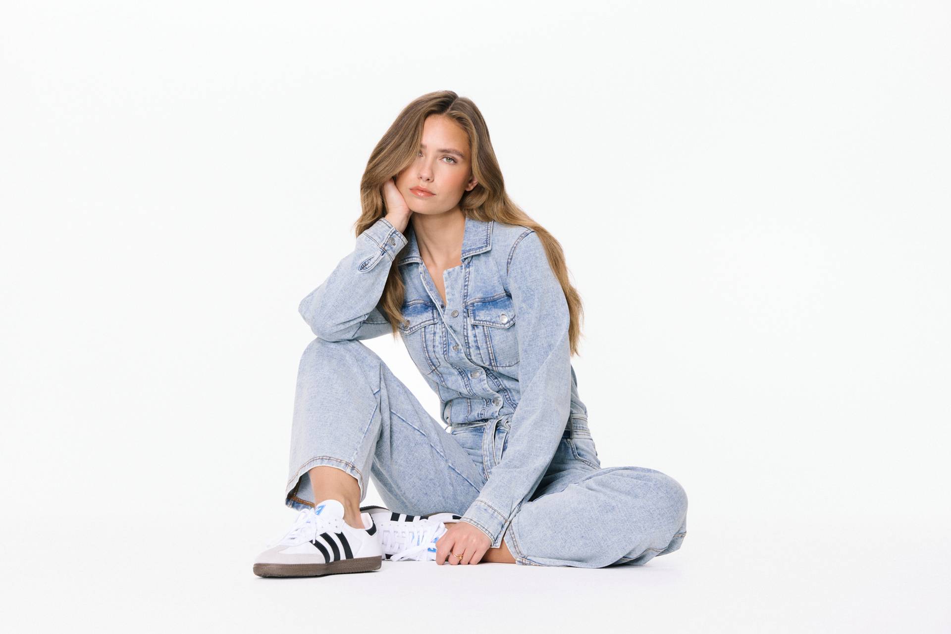 Onepiece Denim Comfort Fitted Jumpsuit Blue - 8