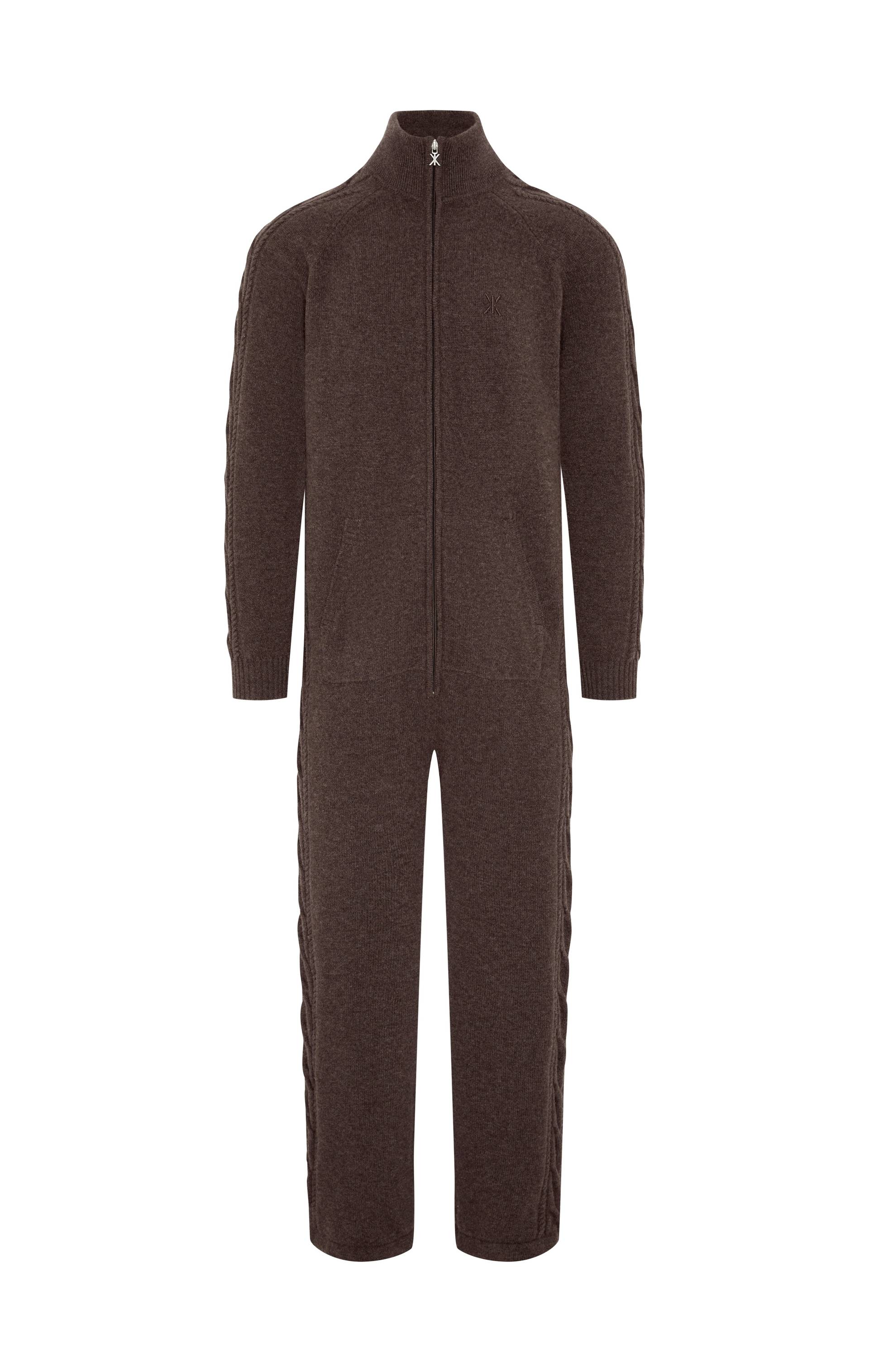 Onepiece Cable Lux Cashmere Jumpsuit Brown Melange - 1