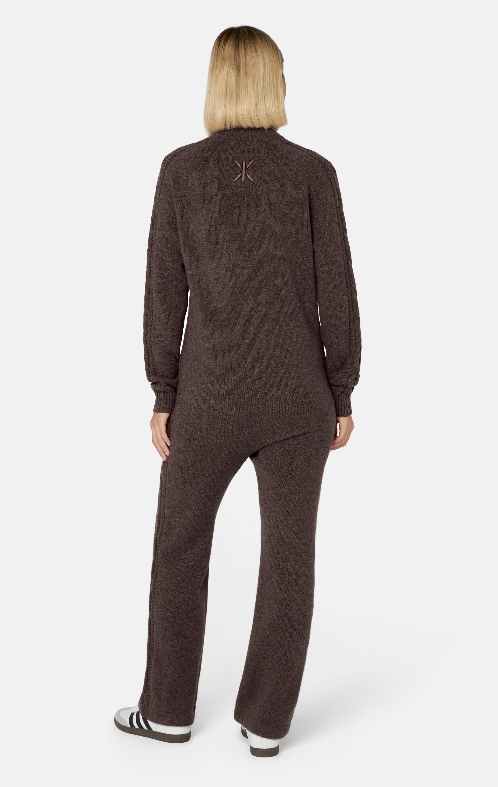 Onepiece Cable Lux Cashmere Jumpsuit Brown Melange - 5