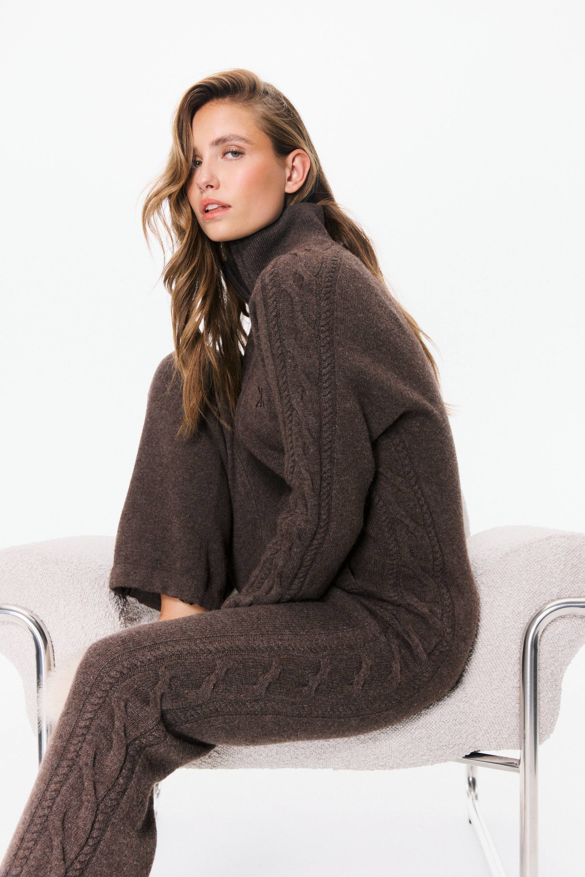 Onepiece Cable Lux Cashmere Jumpsuit Brown Melange - 10