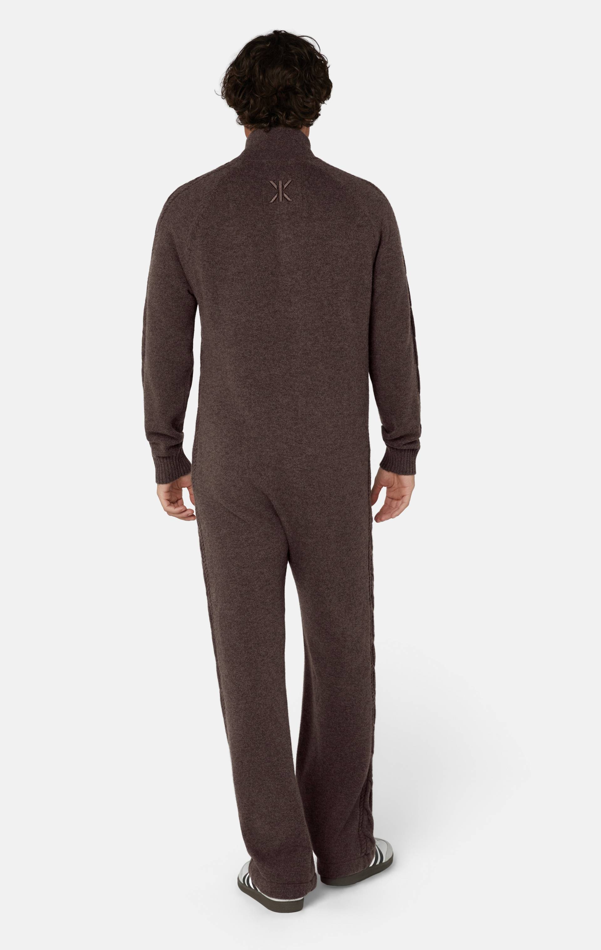 Onepiece Cable Lux Cashmere Jumpsuit Brown Melange - 3
