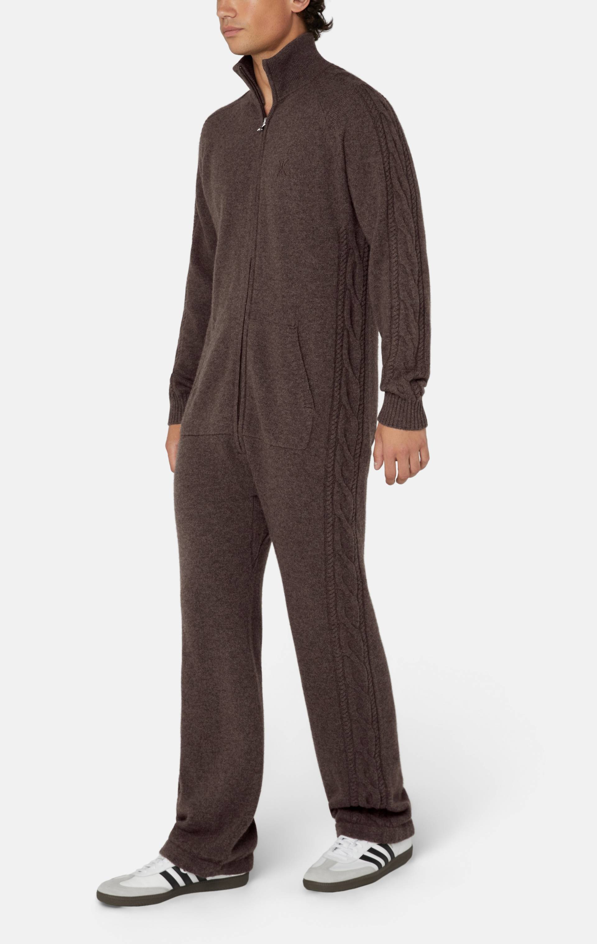 Onepiece Cable Lux Cashmere Jumpsuit Brown Melange - 2