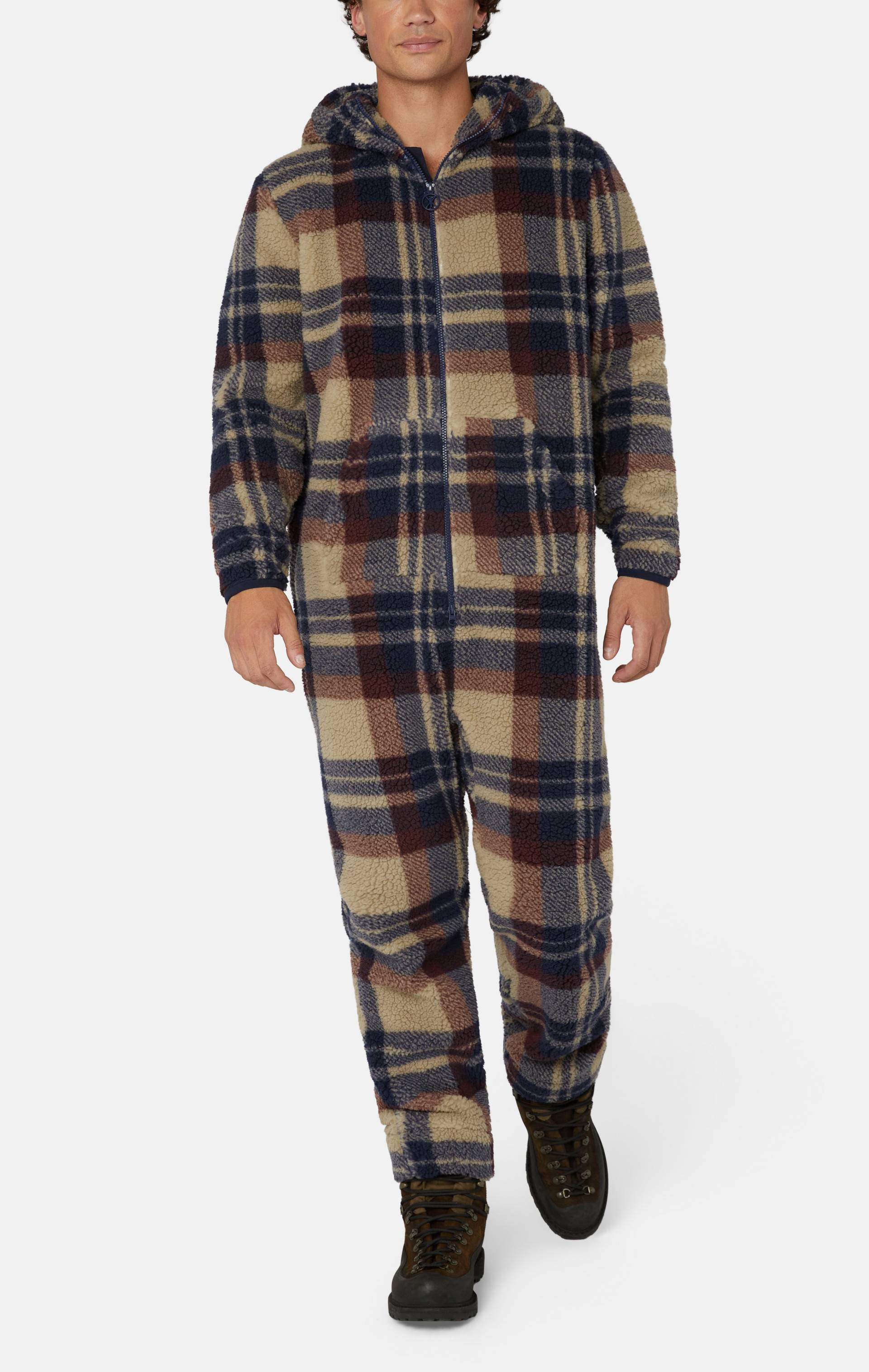 Onepiece Earthy Fleece Jumpsuit Brown Check - 2