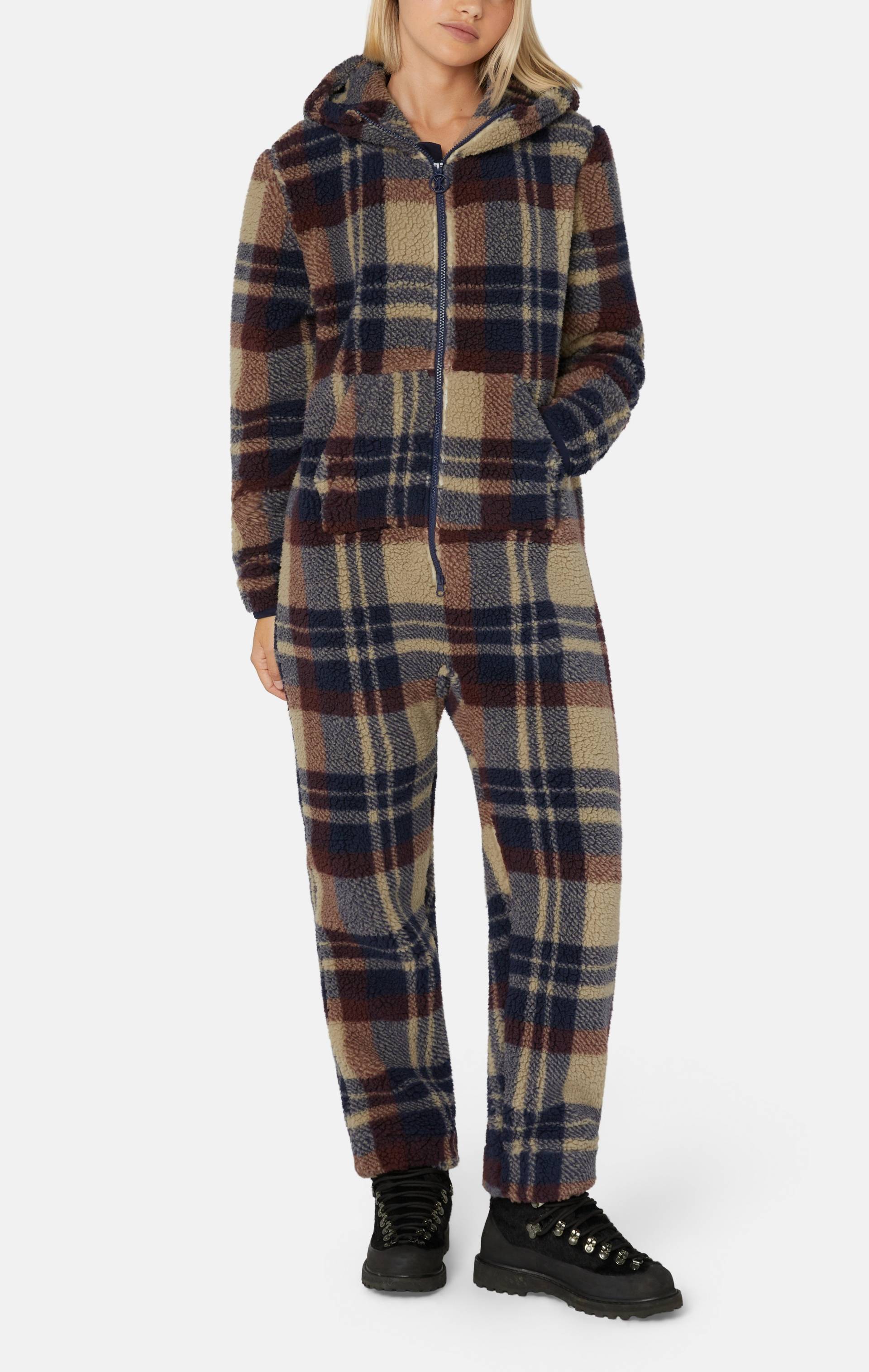 Onepiece Earthy Fleece Jumpsuit Brown Check - 4