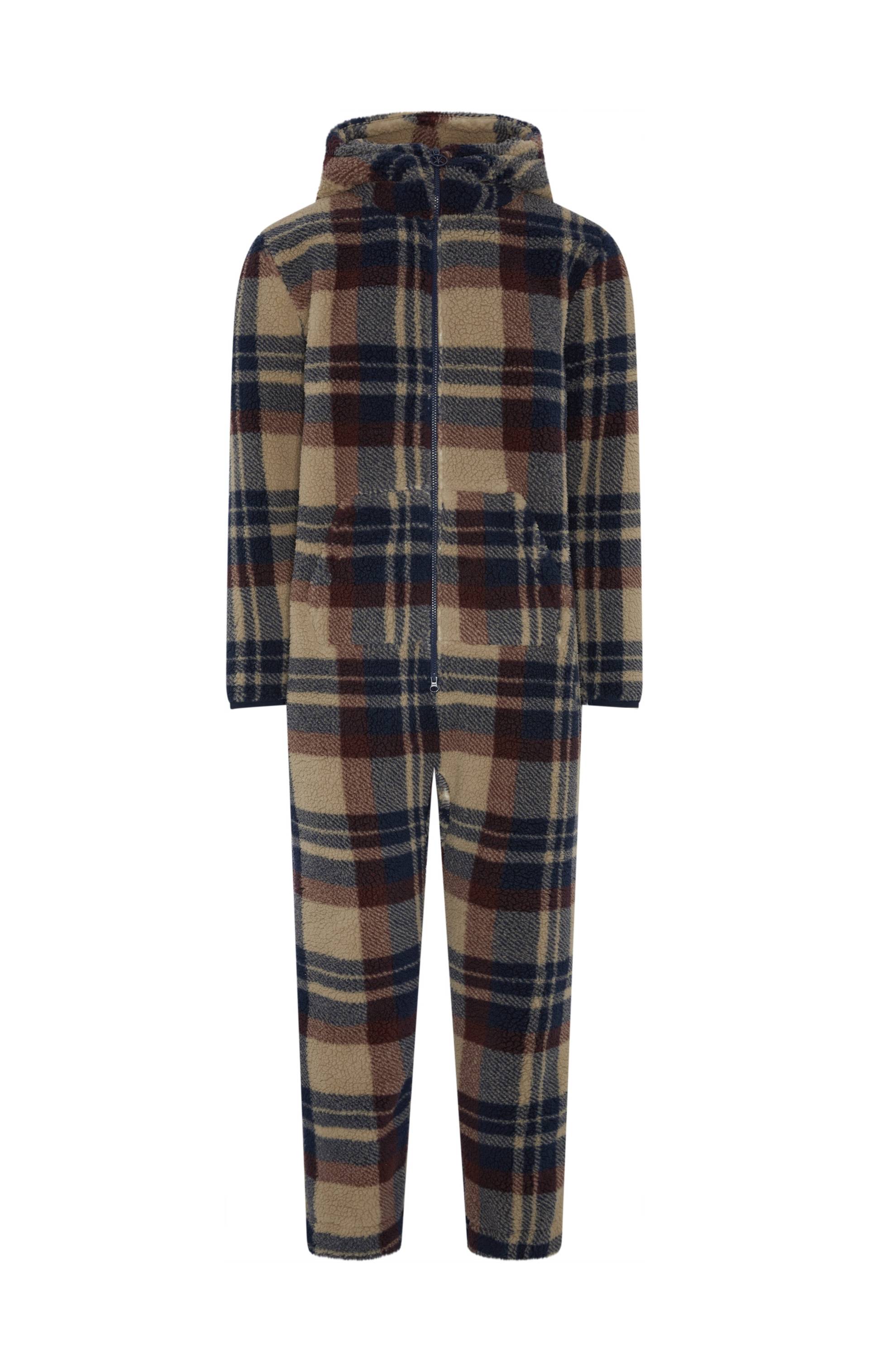 Onepiece Earthy Fleece Jumpsuit Brown Check - 1