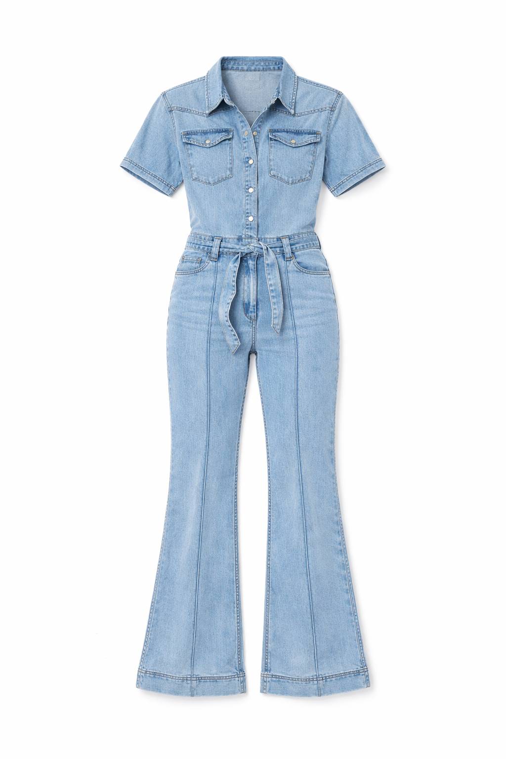 Onepiece Light Chambray Flared Jumpsuit Light Blue - 2